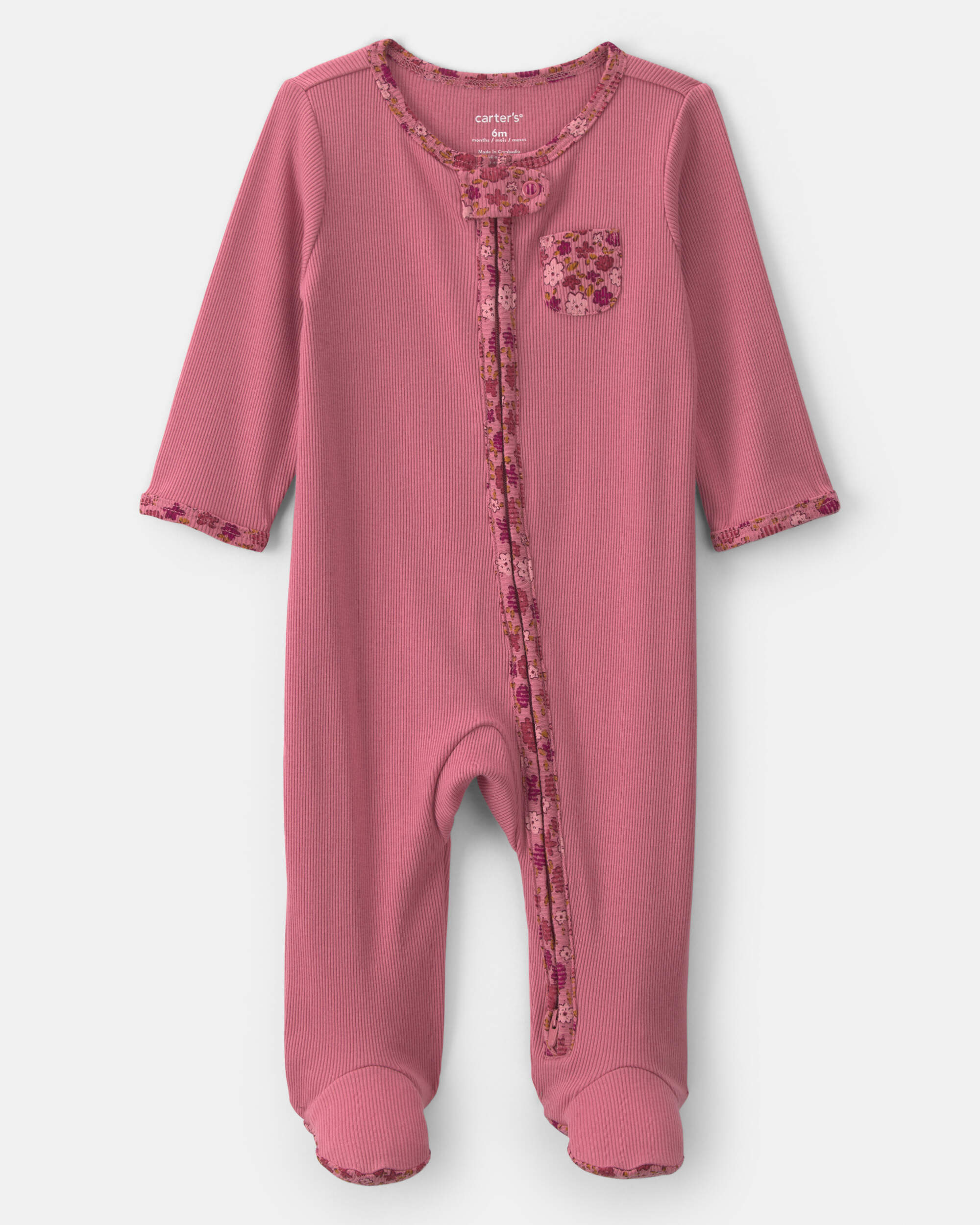 Baby Girl Floral Cotton 2-Way Zip Sleeper - Pink