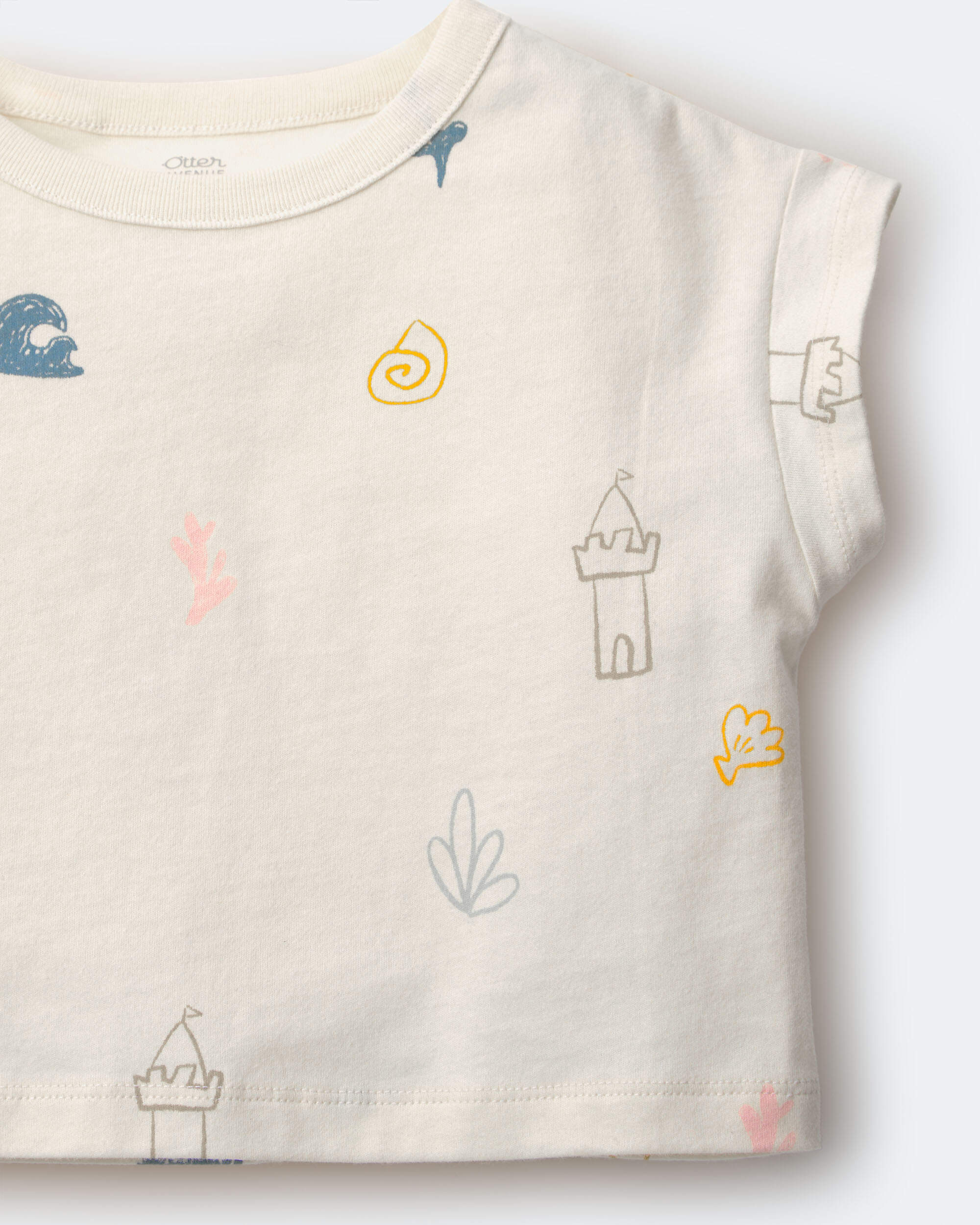 Toddler Girl Boxy Tee Sandcastle Print - Cream
