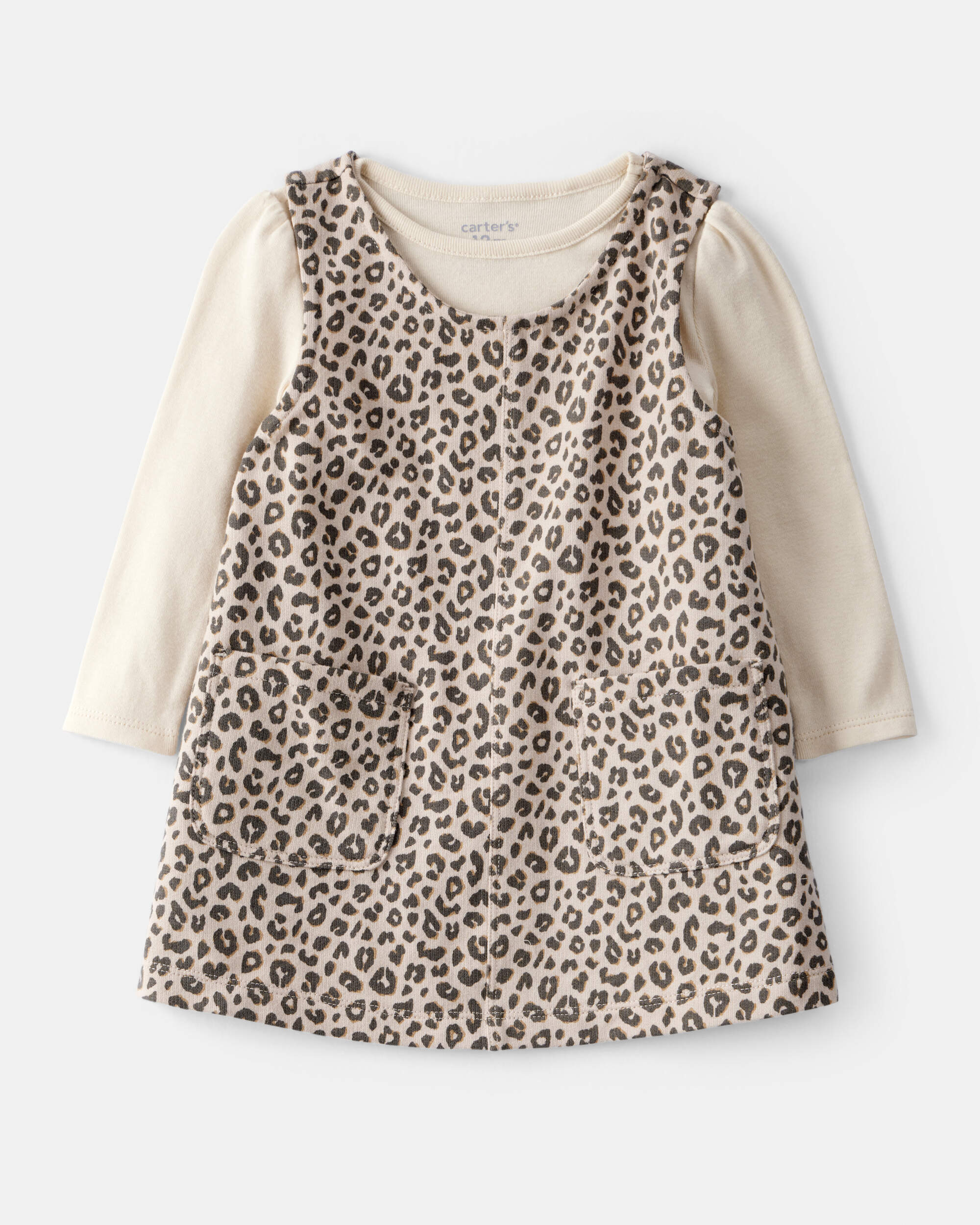 Baby Girl 2-Piece Leopard Print Cotton Long-Sleeve Dress Set - Brown