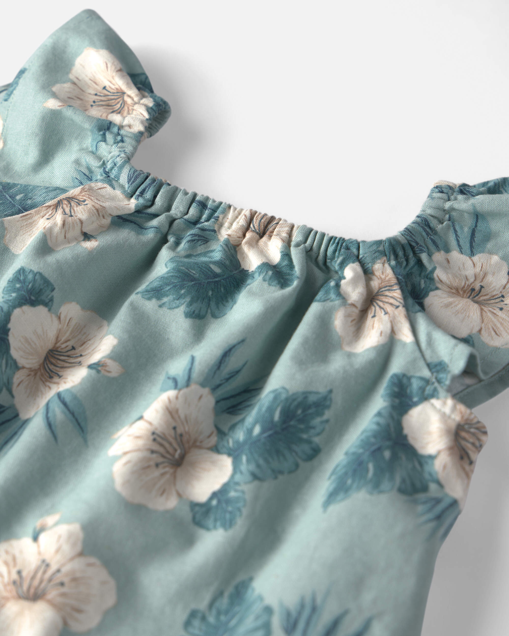 Toddler Girl 2-Piece Linen Top & Short Set Made with Organic Cotton in Blue Hibiscus, , hi-res