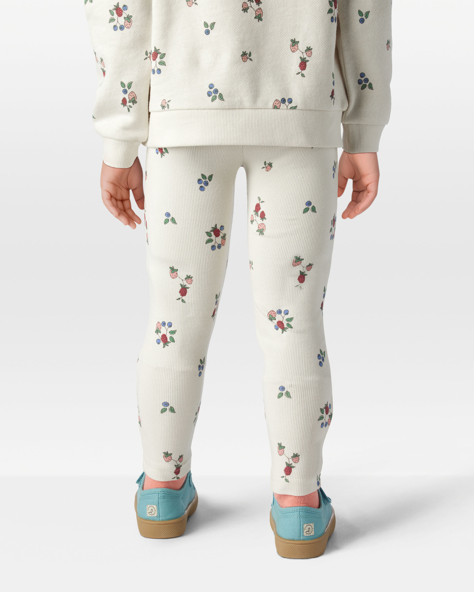 Toddler Girl Organic Cotton Ribbed Knit Pants Berry Blossom Print