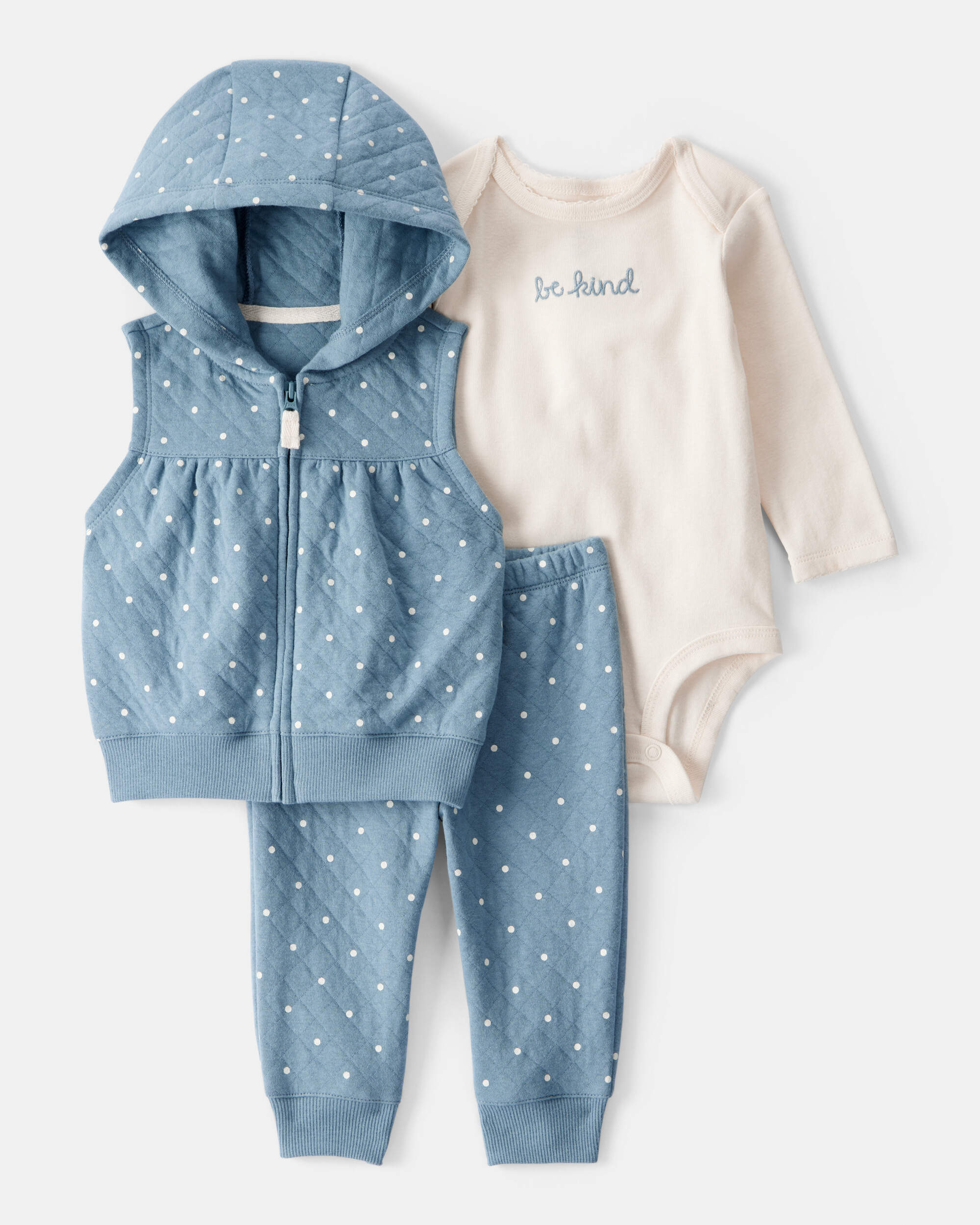 Baby 3-Piece Polka Dot Quilted Little Vest Set