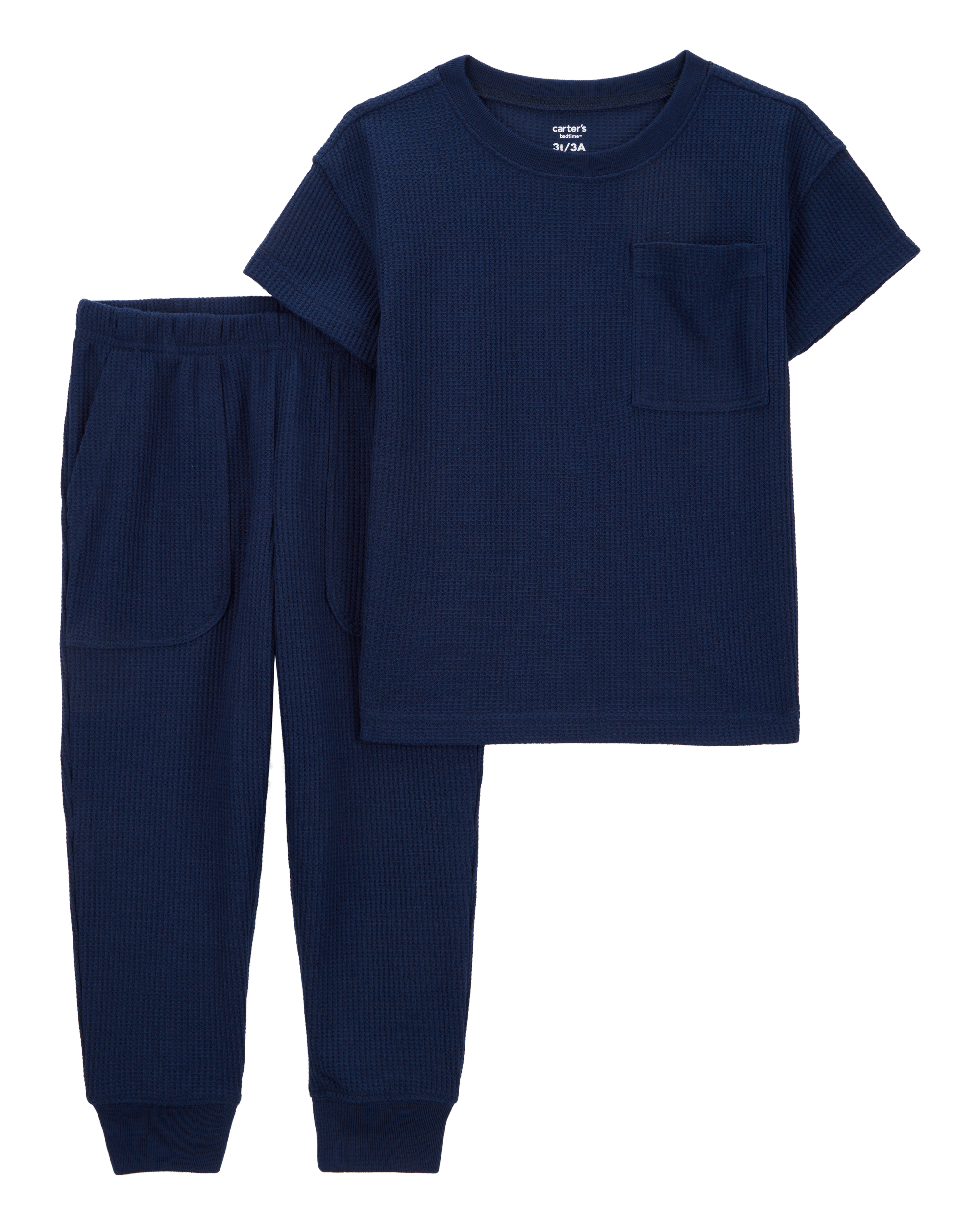 Toddler Boy Solid Loose Fit Waffle Knit 2-Piece Pyjamas - Navy