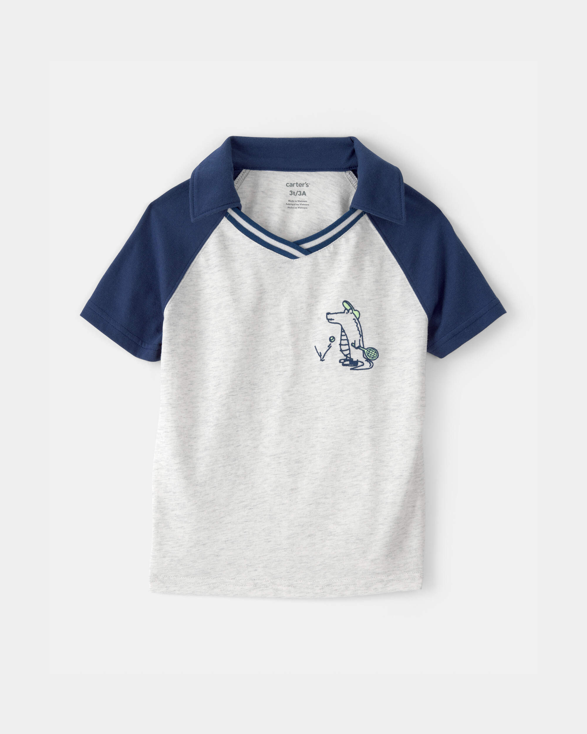 Toddler Boy Alligator Polo Shirt - Blue/Grey