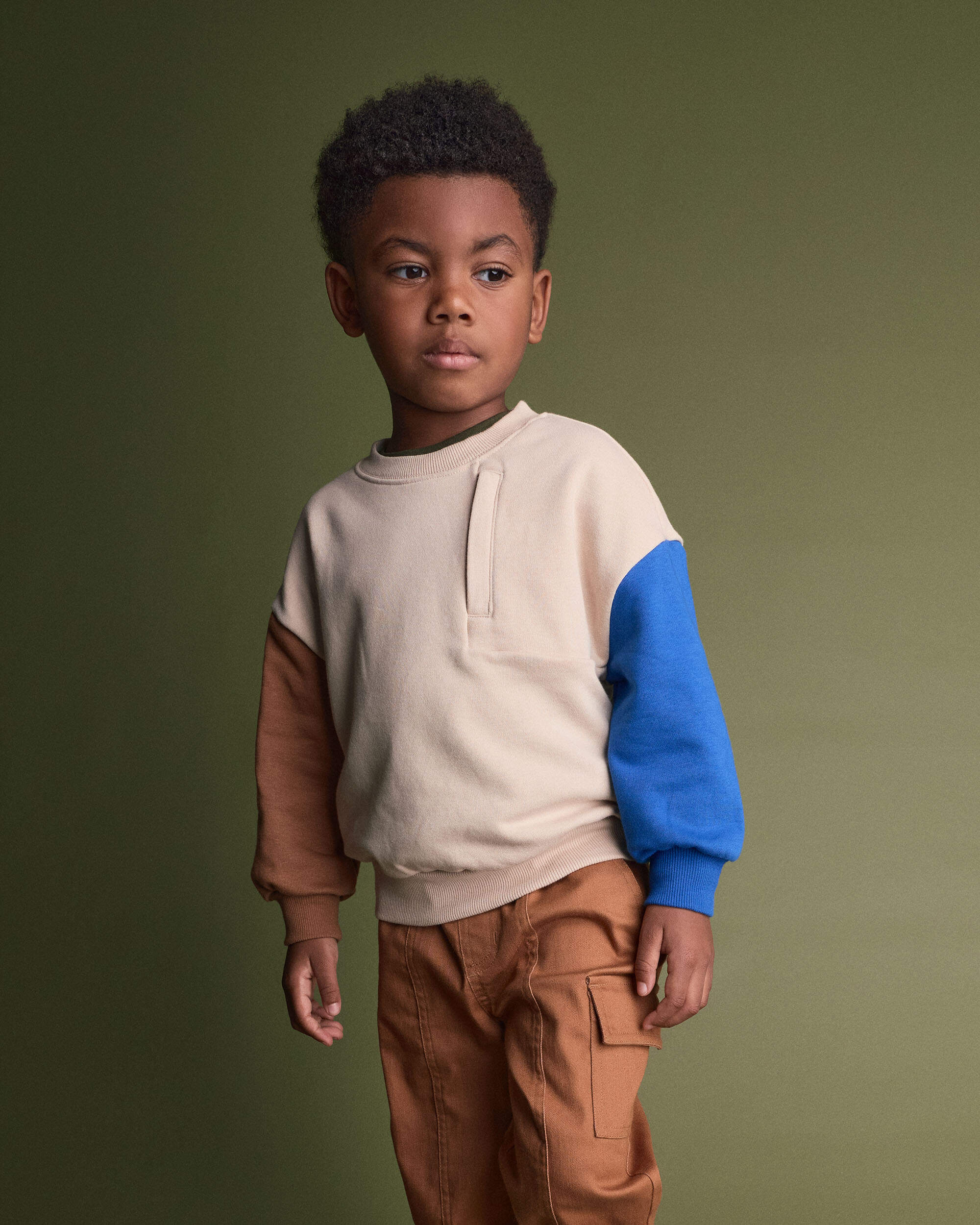 Toddler Boy Colourblock Pullover Sweatshirt - Khaki