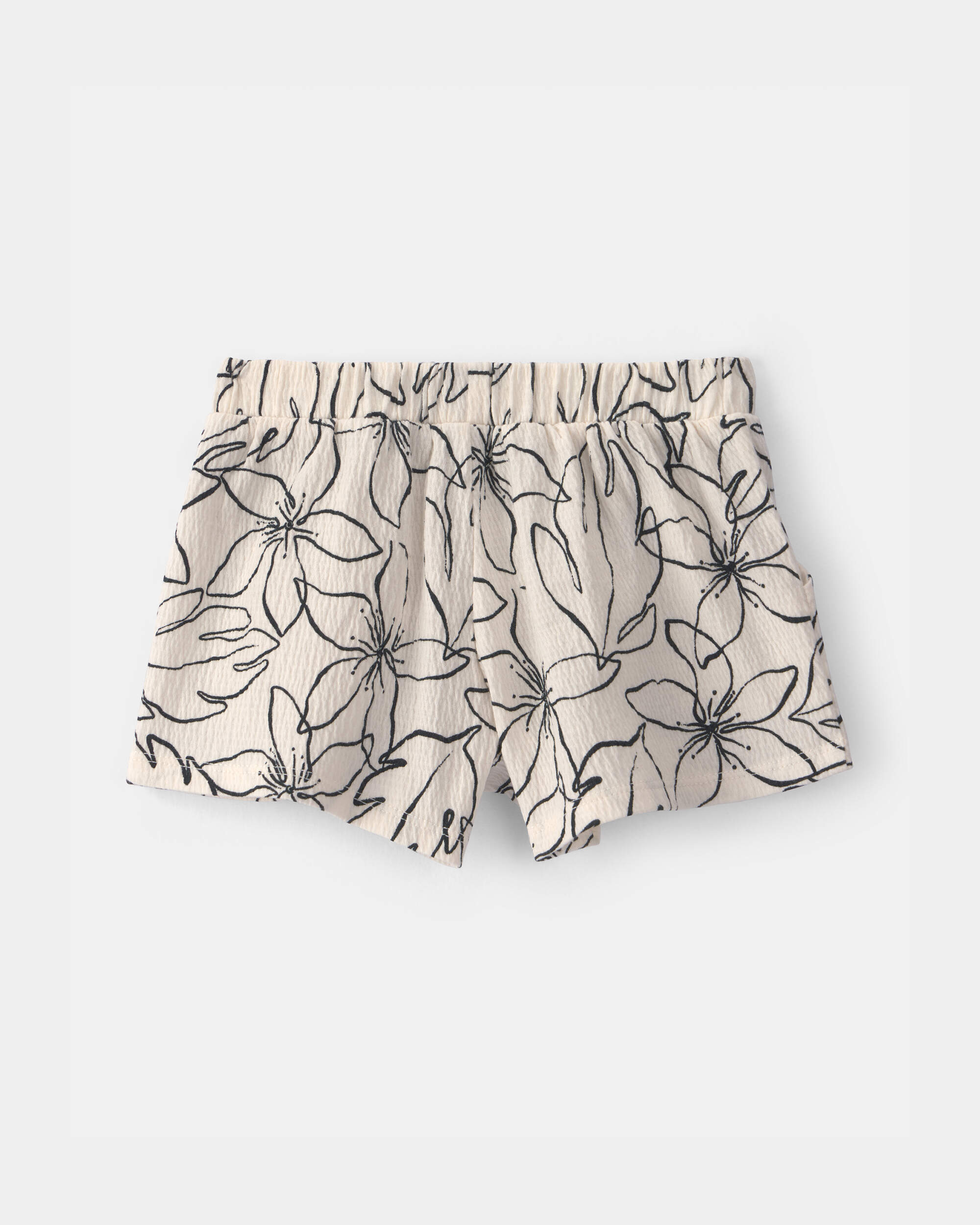 Toddler Girl Floral Crinkle Shorts - Cream