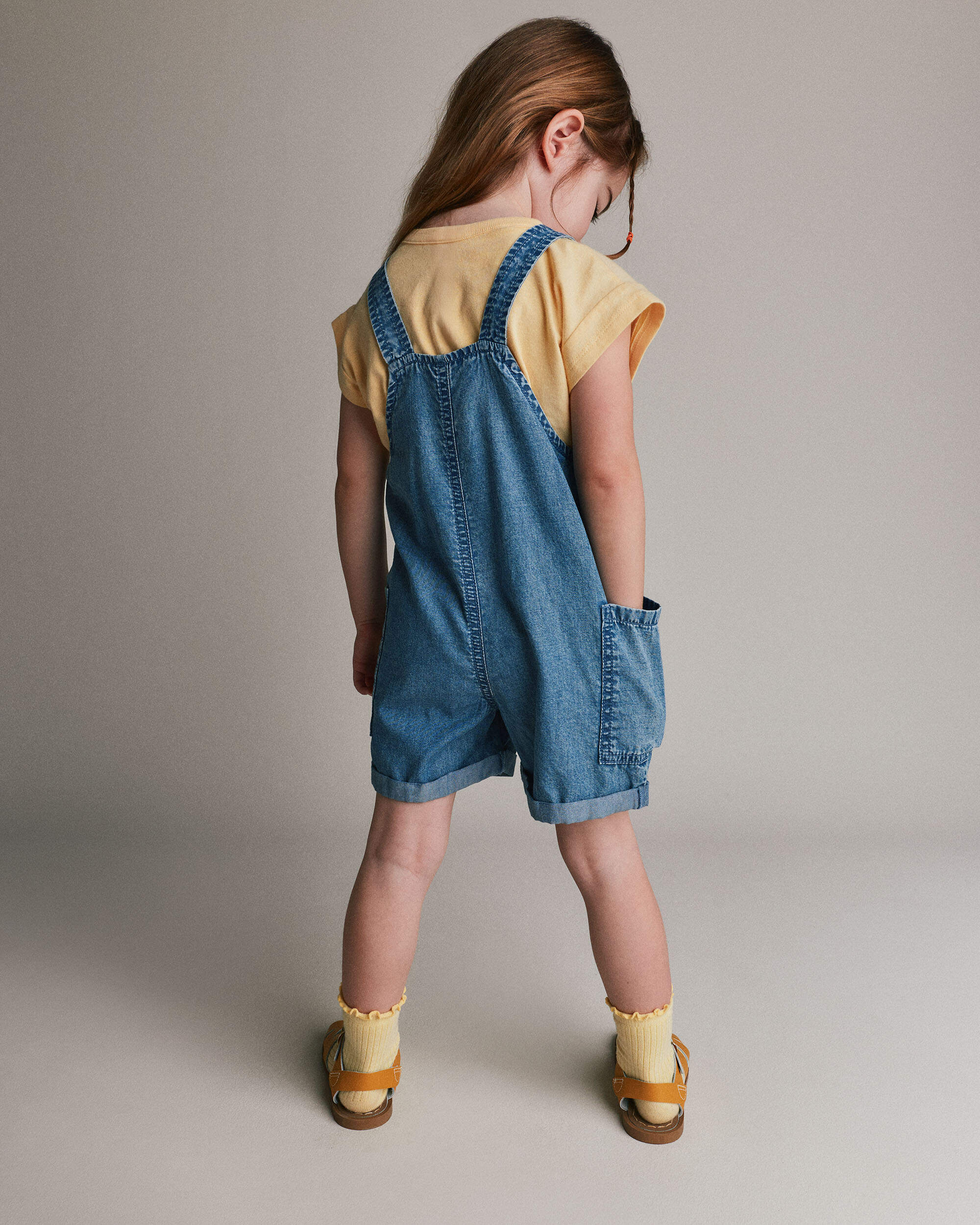 Toddler Embroidered Shortall with Pockets Chambray