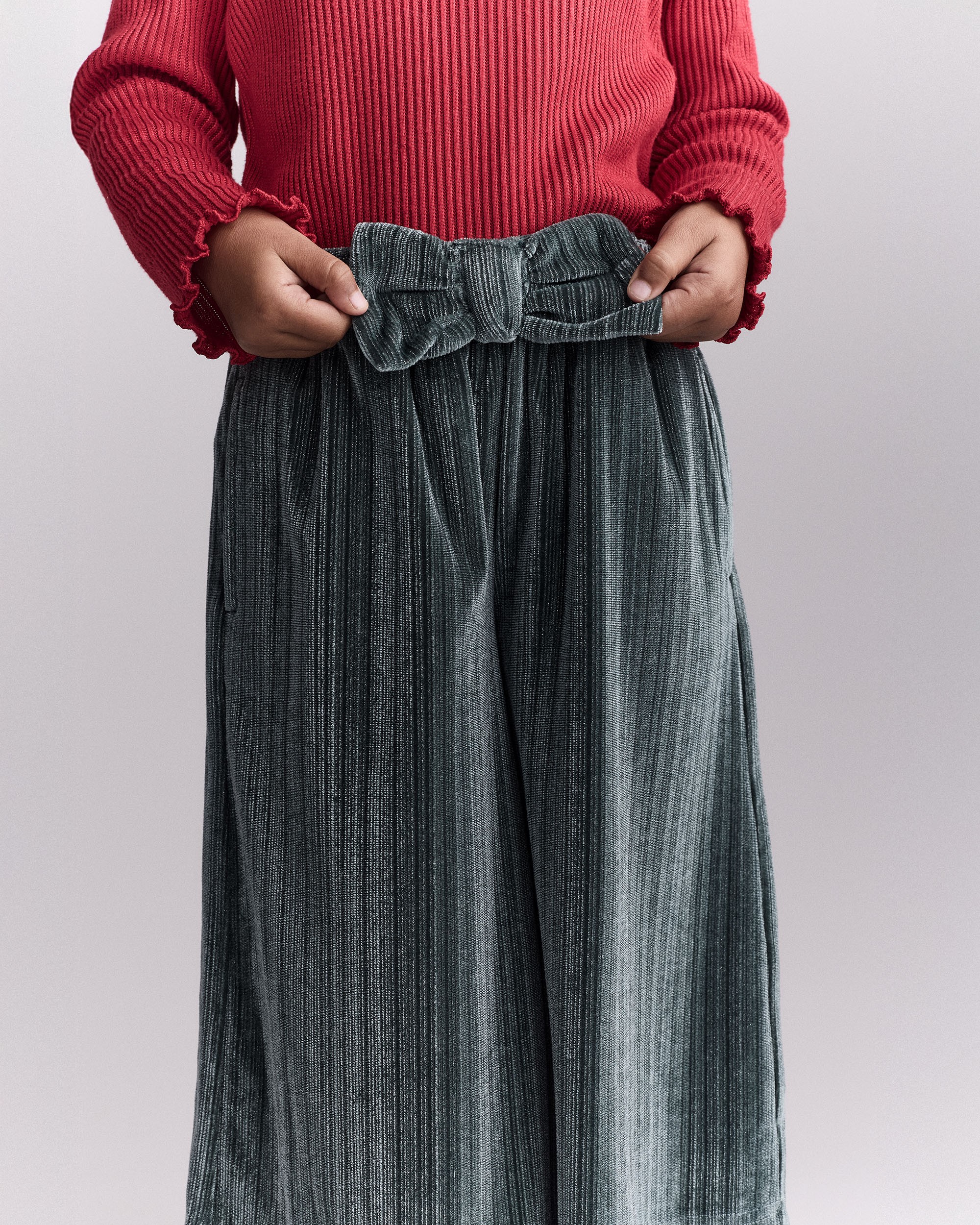 Toddler Girl Velvety Wide-Leg Pant with Bow - Dark Green