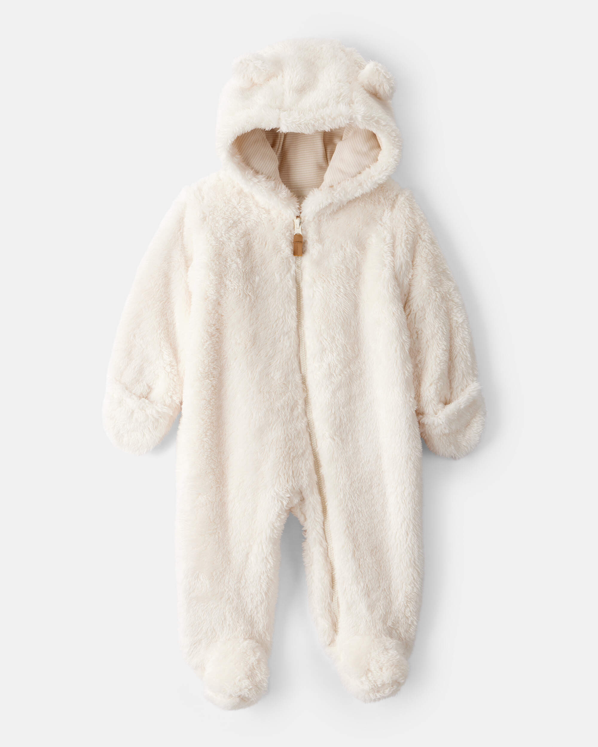Baby Sherpa Hooded Long-Sleeve Jumpsuit - White | Carter's Oshkosh