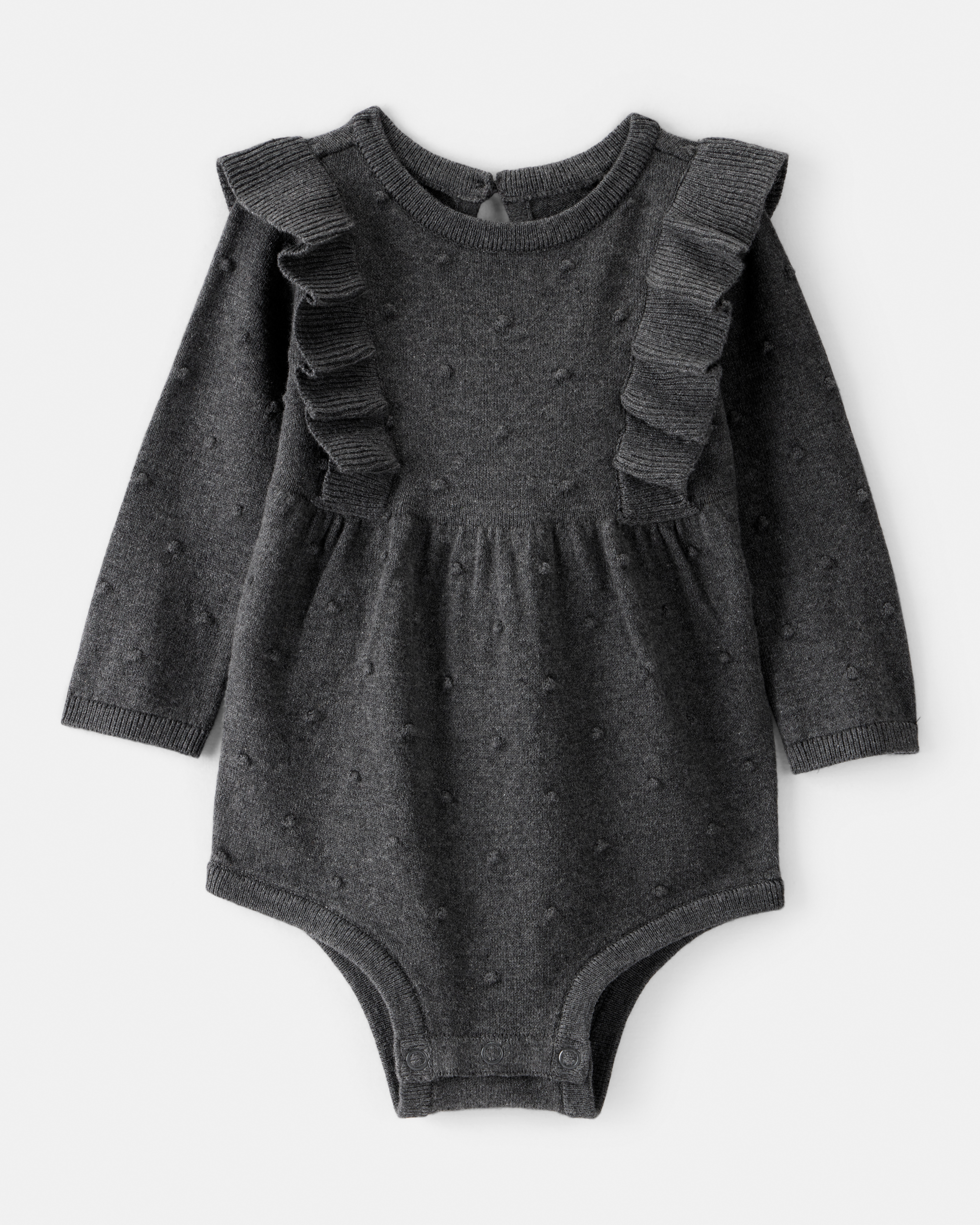 Baby Girl Ruffled Cotton Long-Sleeve Bodysuit - Grey