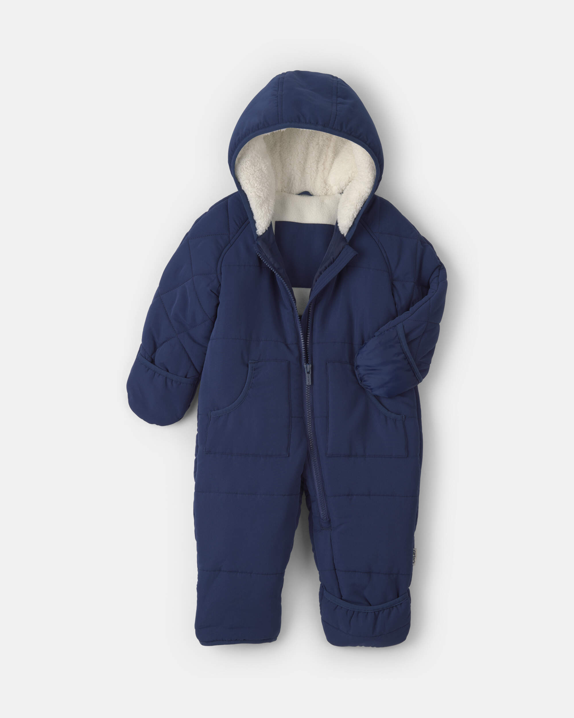 Baby Boy Solid Quilted Pramsuit- Navy