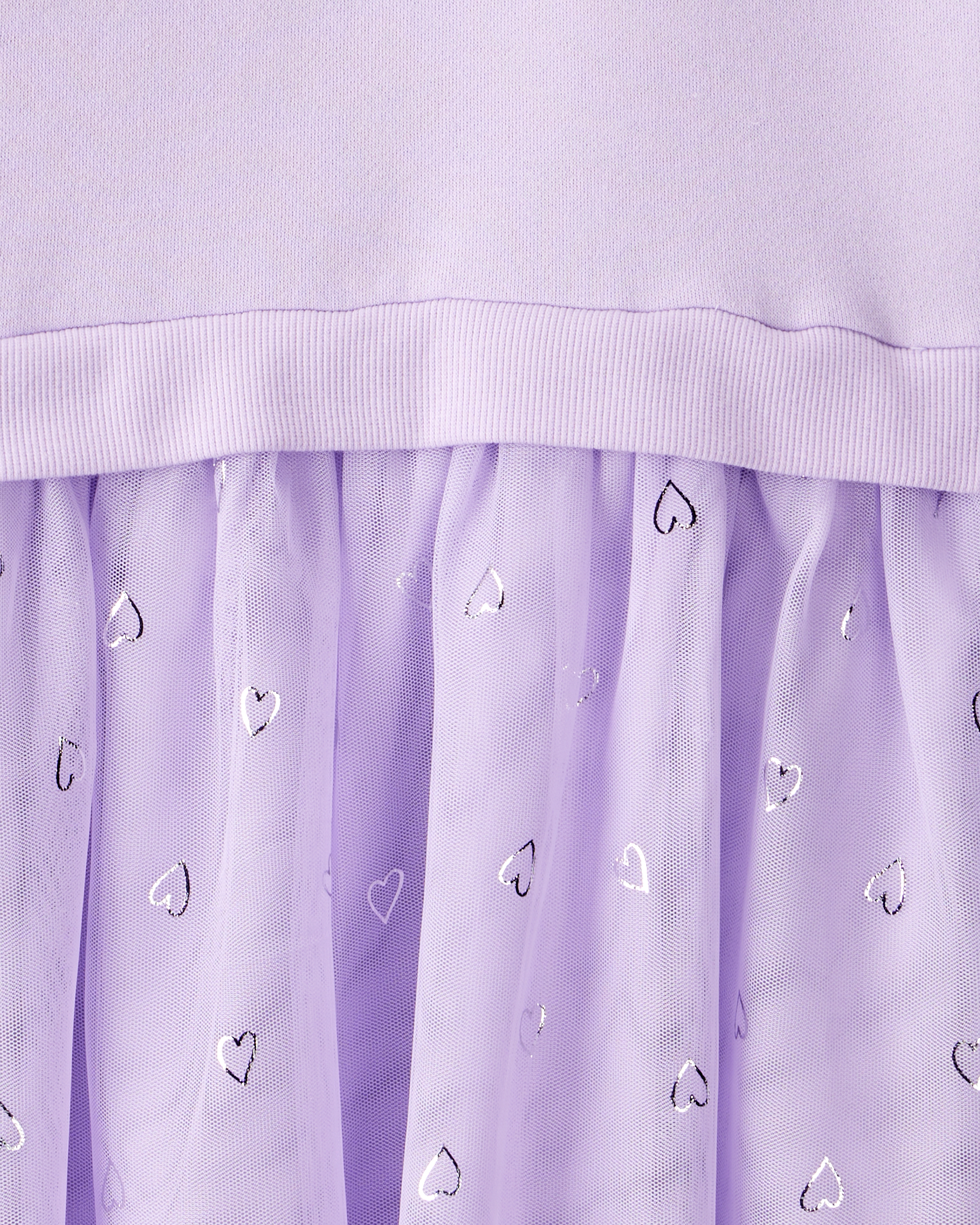 Girls Metallic Heart Long-Sleeve Tulle Dress - Purple
