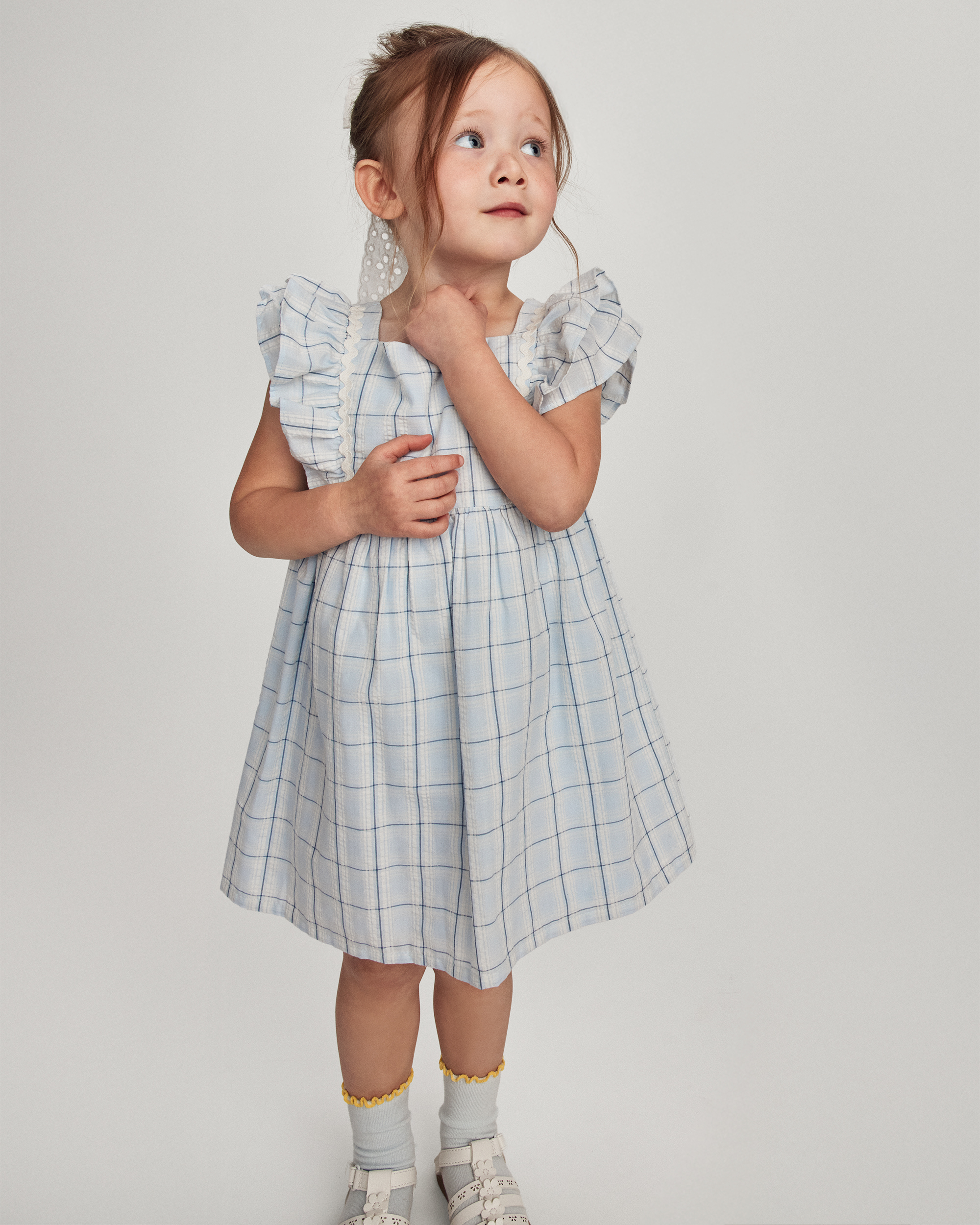 Toddler Girl Ruffle-Sleeve Plaid Dress - Blue