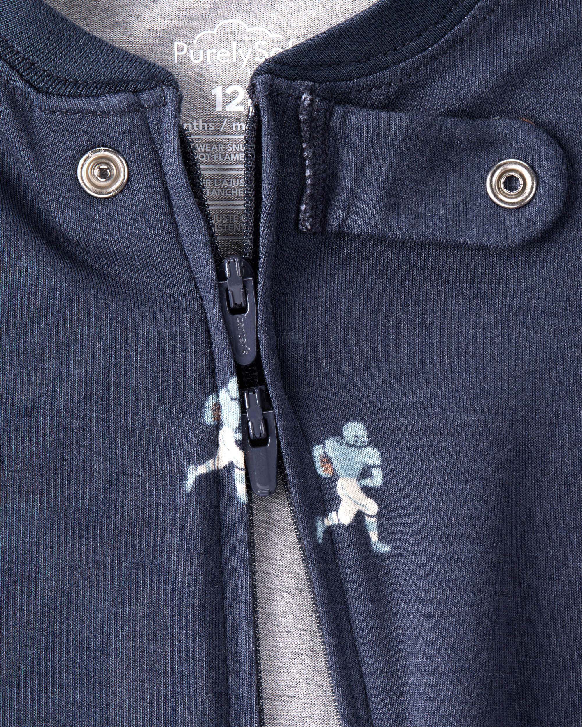 Baby Boy Football Print PurelySoft Long-Sleeve 2-Way Zip 1-Piece pyjamas - Navy Blue