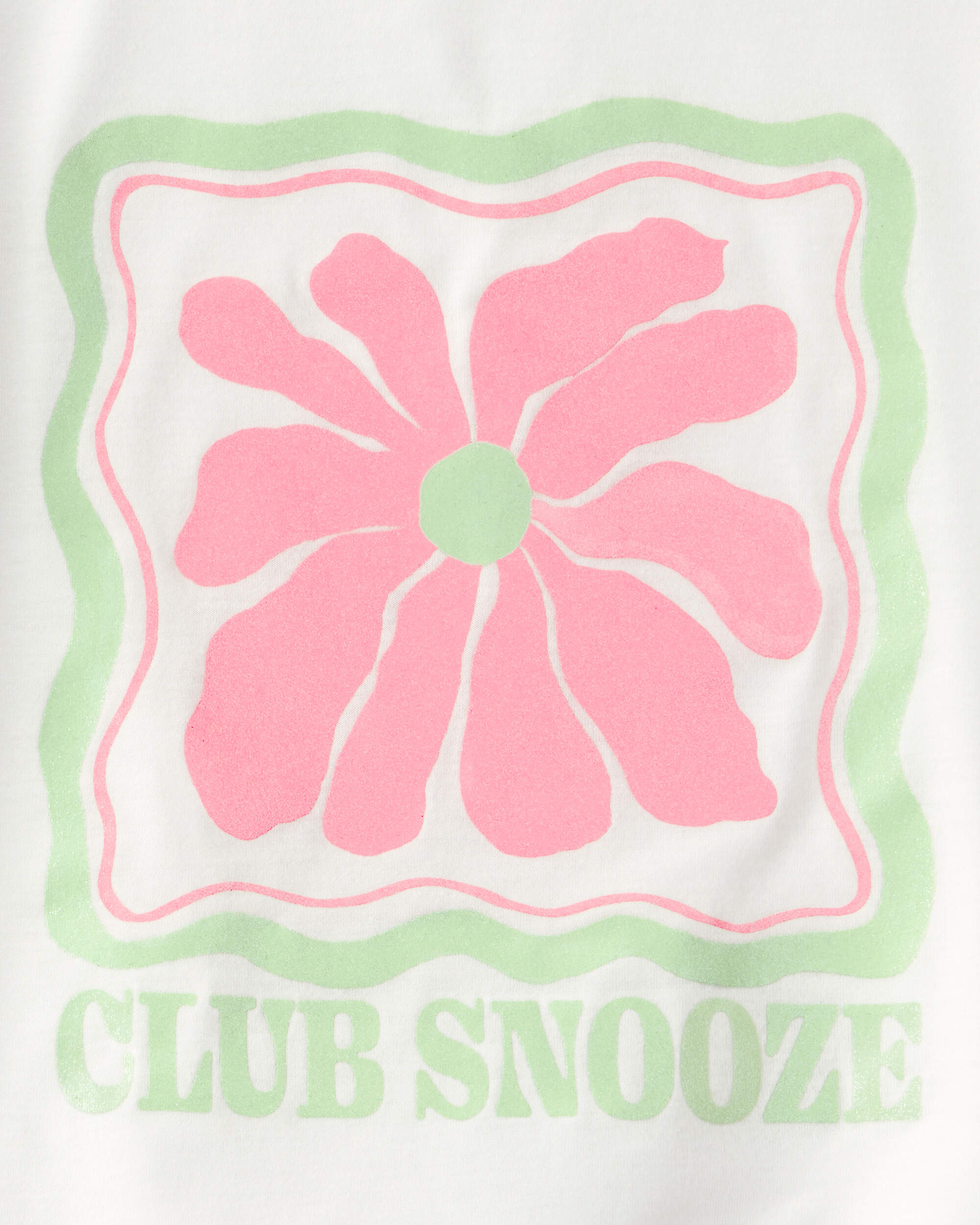 Girls Club Snooze' Flower Short-Sleeve Loose Fit 2-Piece Pyjama Set - Ivory/Green