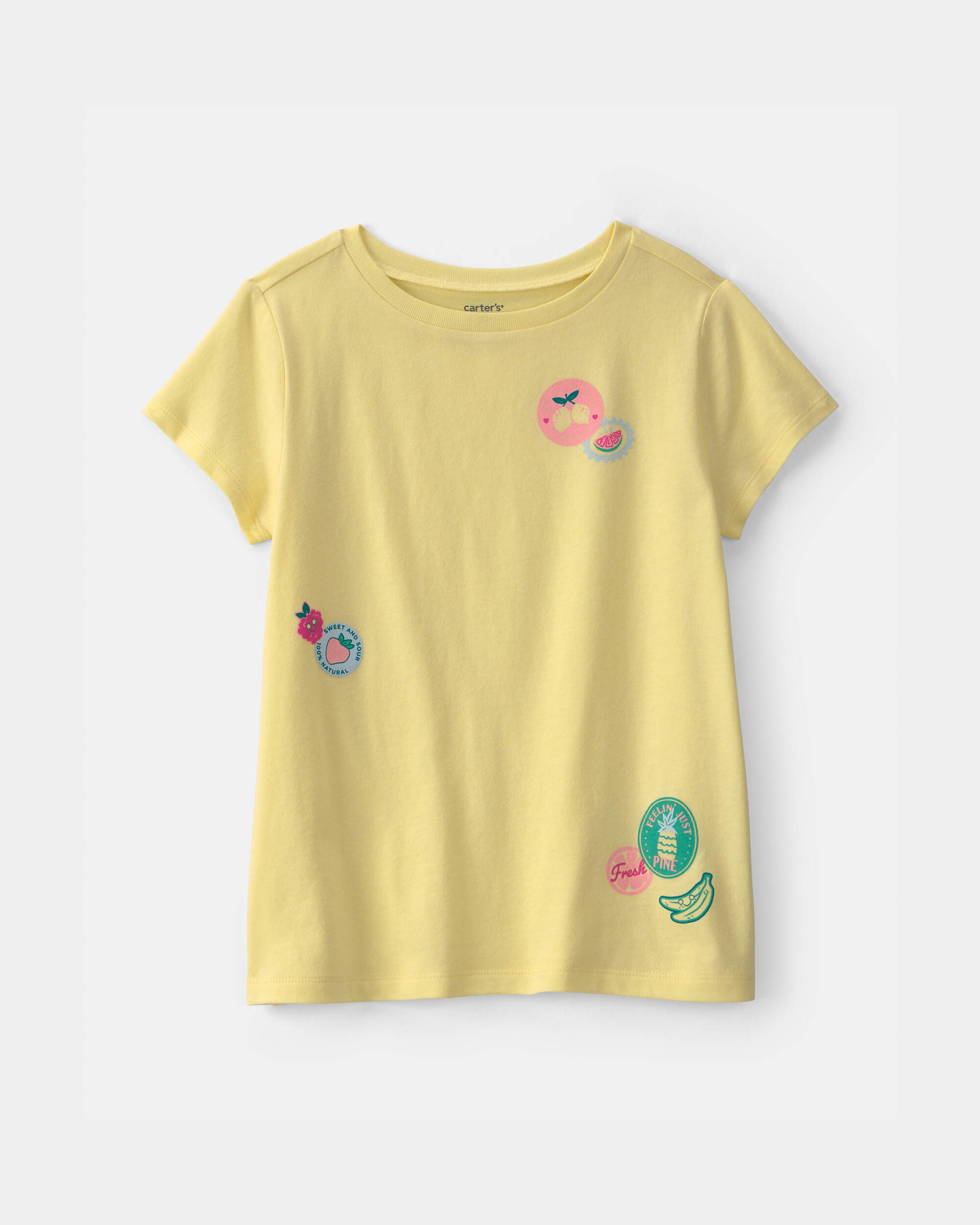 Girls Fruit Sticker Graphic Tee - Yellow