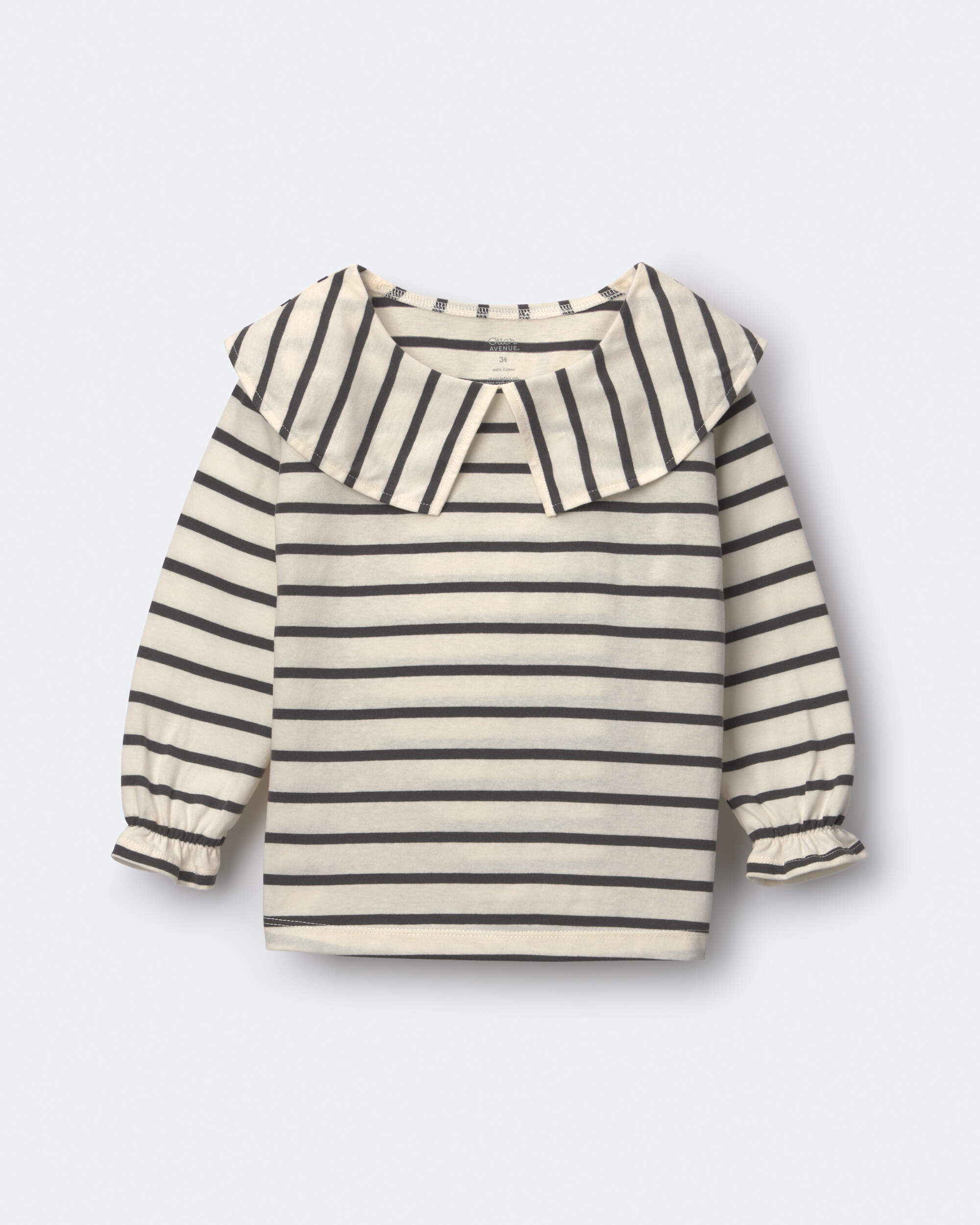 Toddler Girl Peter Pan Collar Top Stripes - Cream/Black
