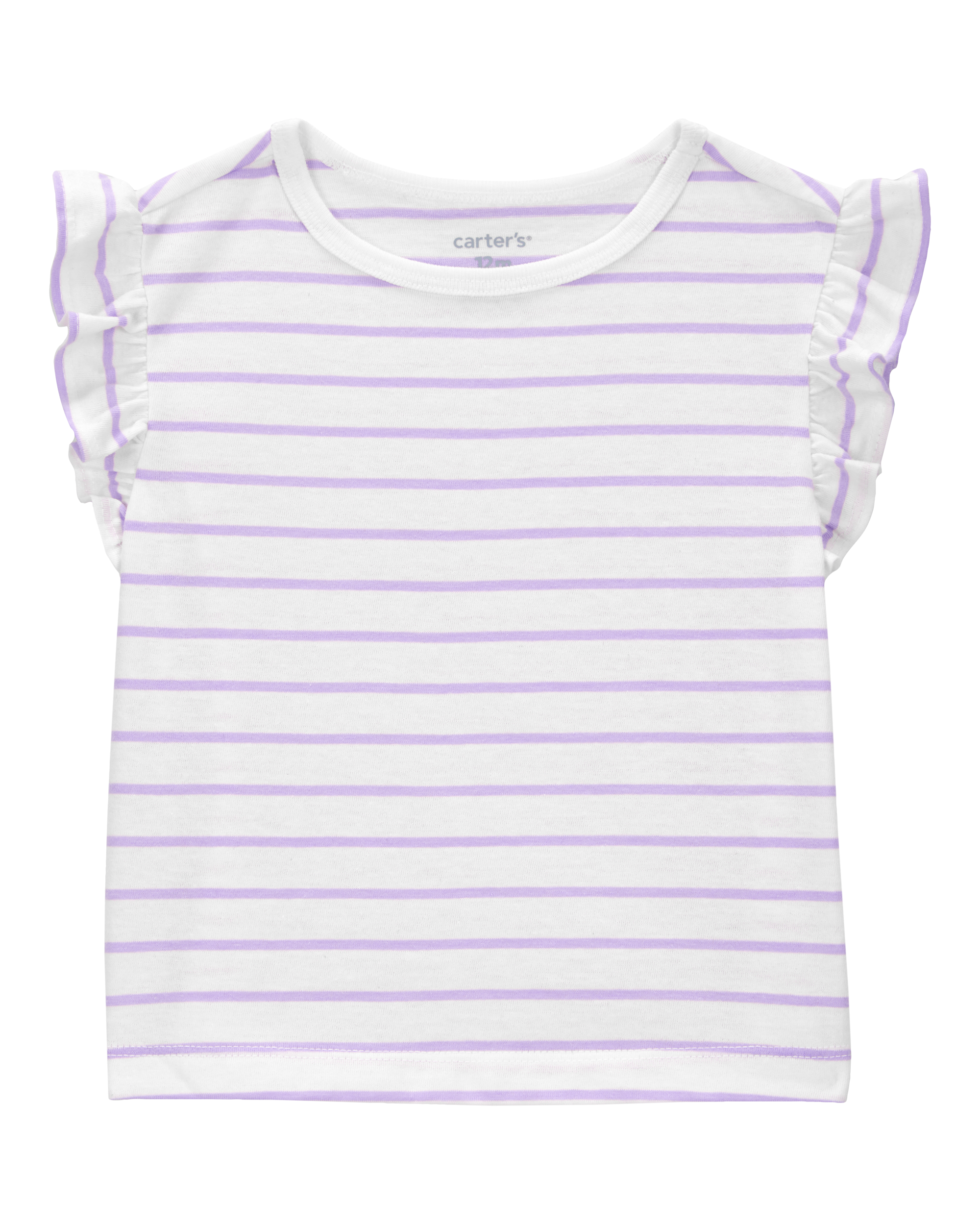 Baby Striped Flutter Short-Sleeve Tee - Purple