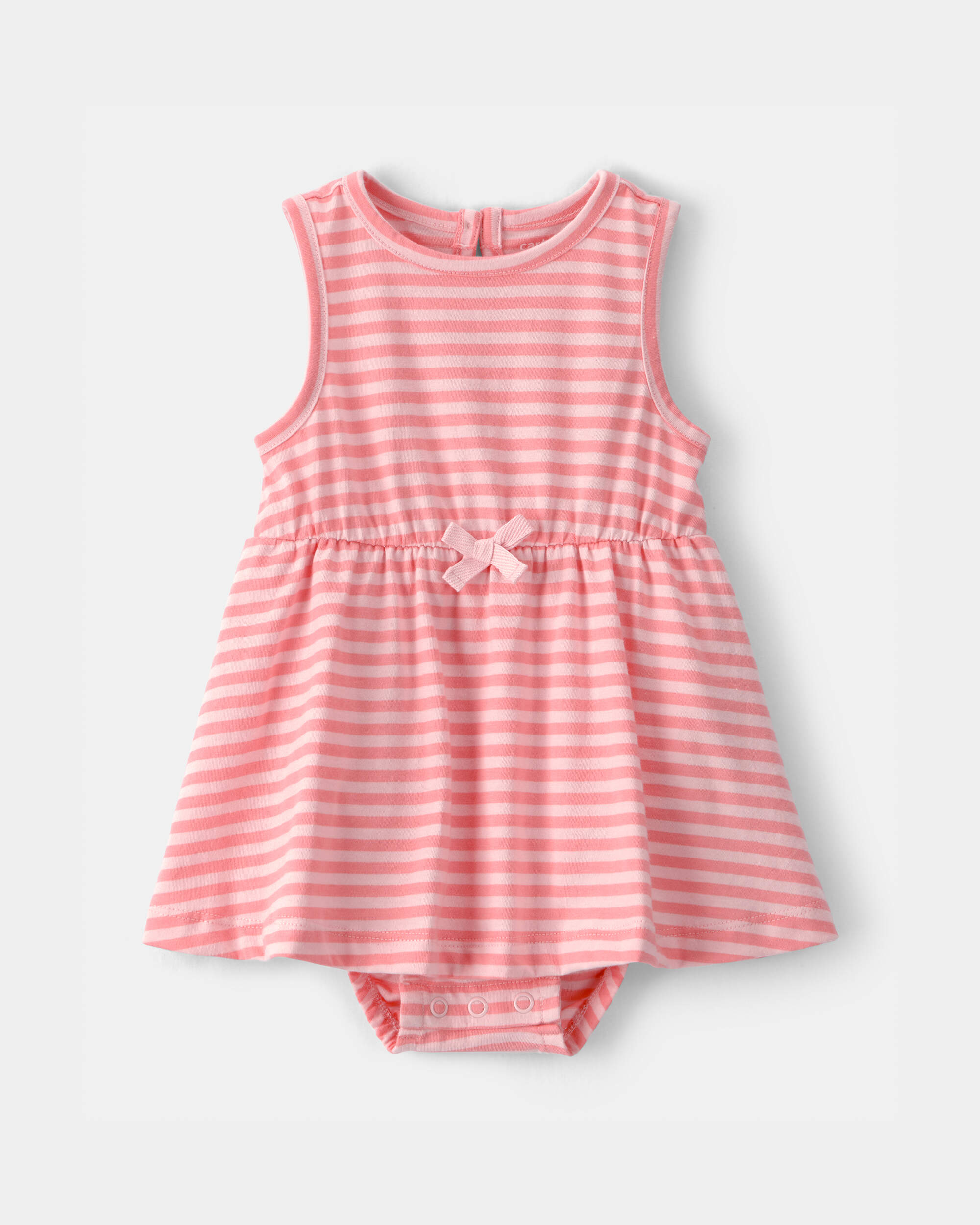 Baby Girl Stripe Sleeveless Bodysuit Dress - Pink