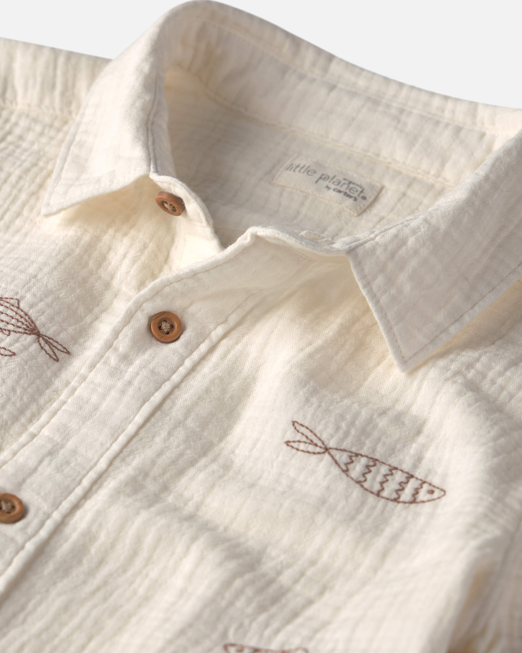 Boys 2-Piece Organic Cotton Gauze Embroidered Top & Short Set