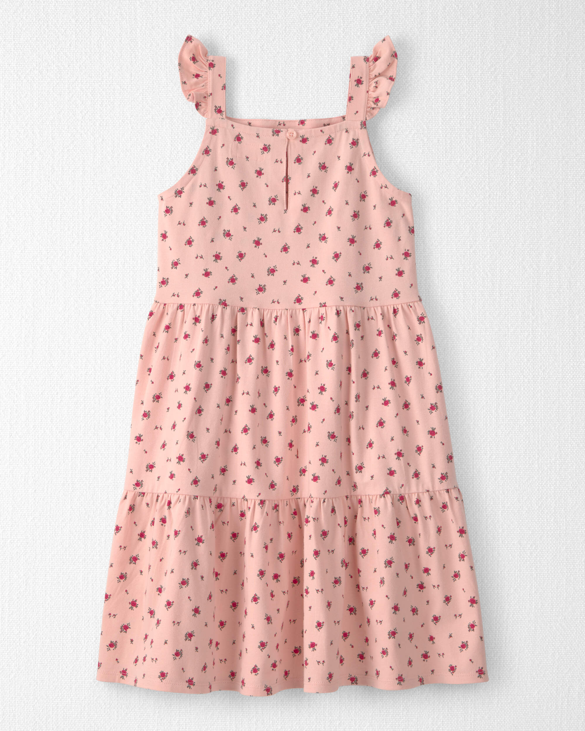 Girls Organic Cotton Tiered Dress Blush Floral Print