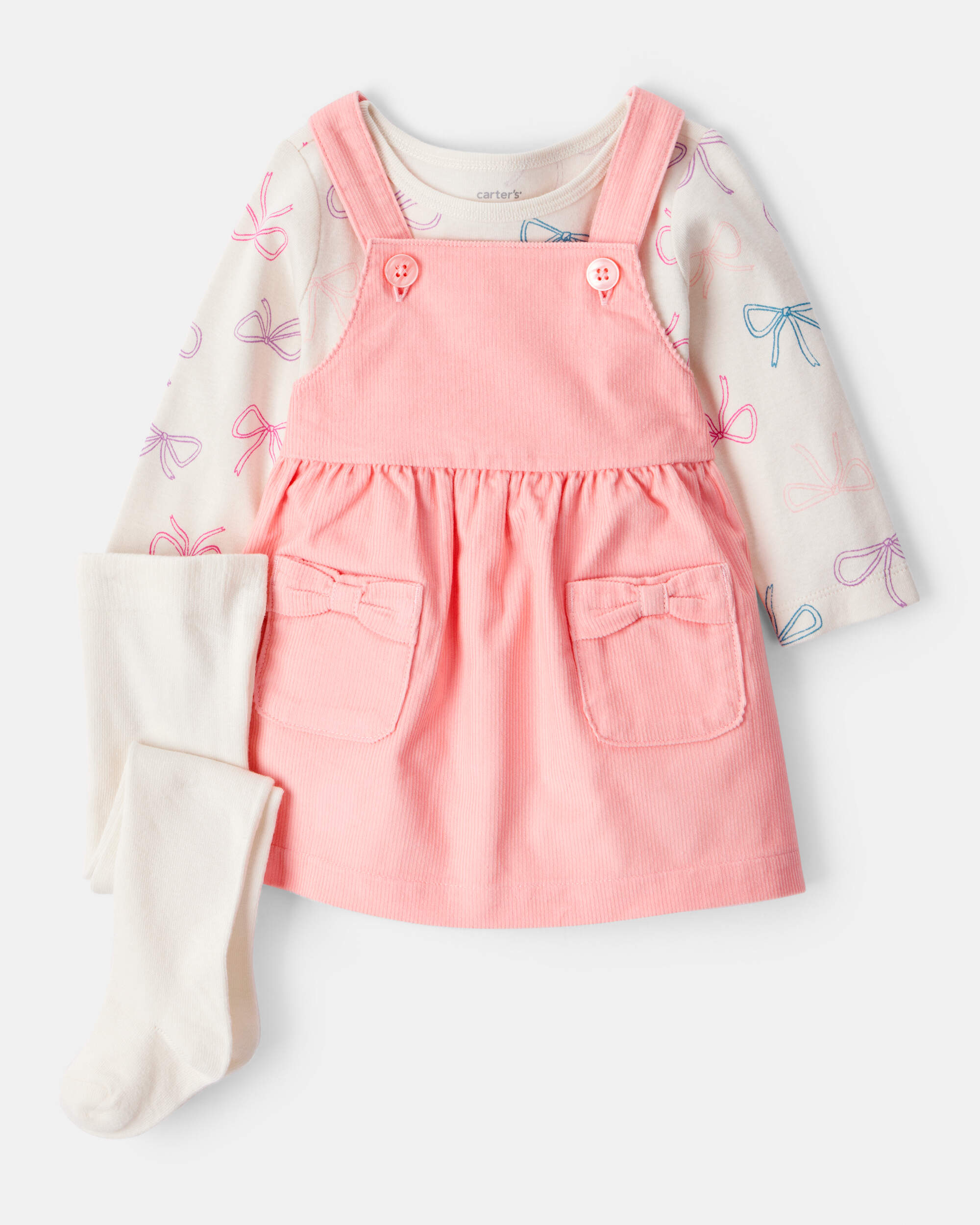 Baby Girl 3-Piece Bow Heart Print Long-Sleeve Dress Set - Orange