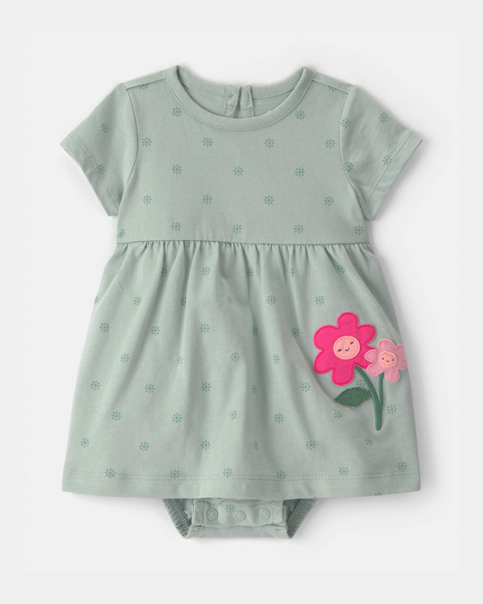 Baby Girl Floral Bodysuit Dress - Green