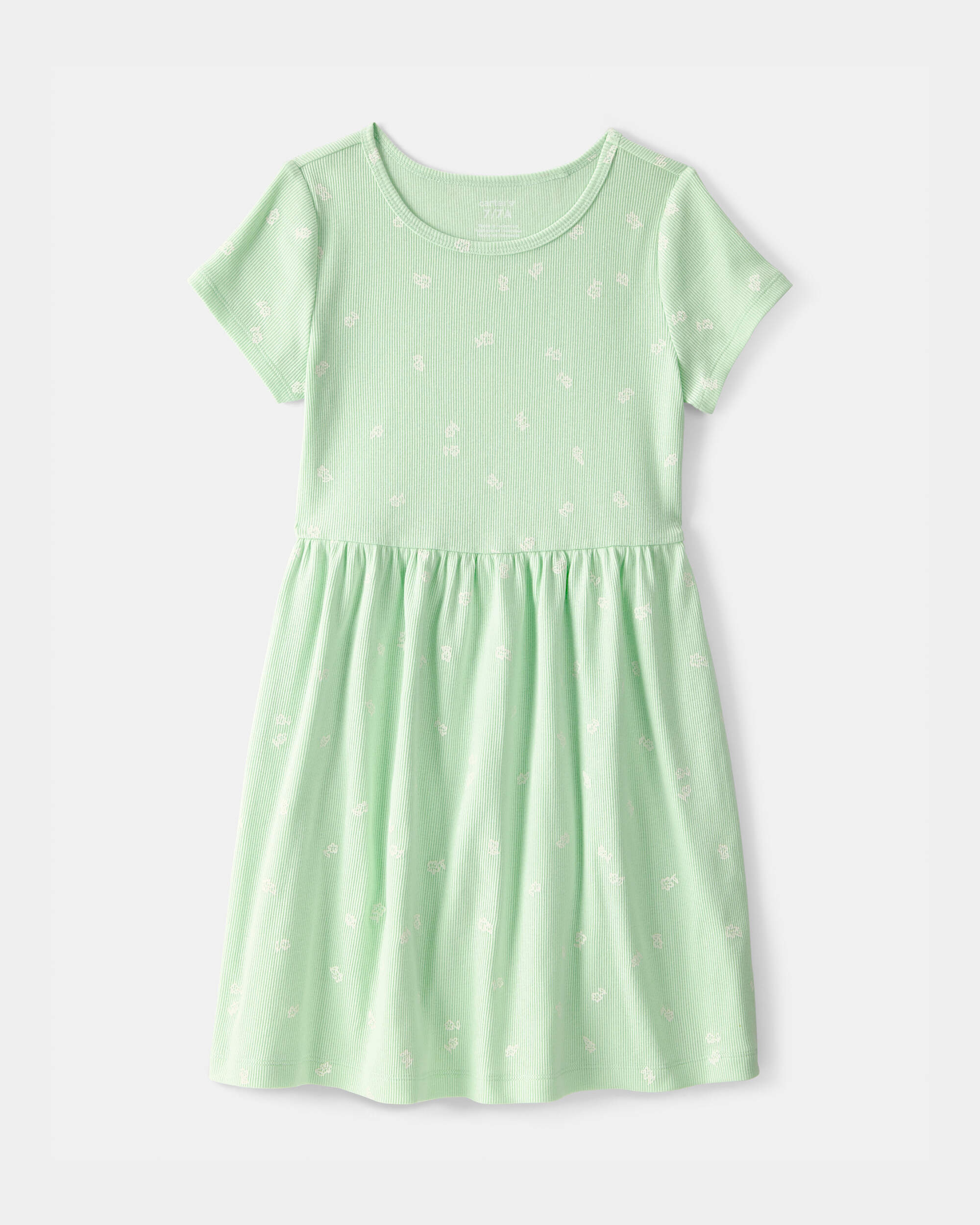 Girls Floral Short-Sleeve Dress - Green