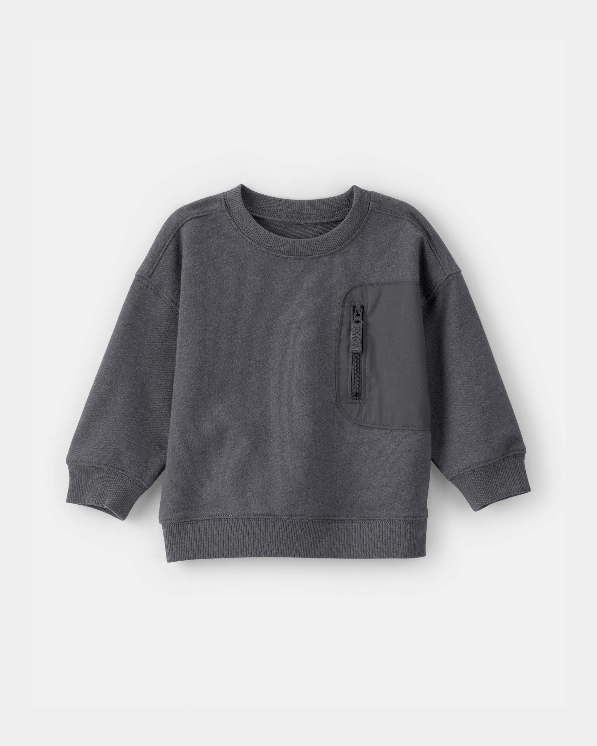 Baby Boy French Terry Zipper Pullover Sweatshirt - Grey