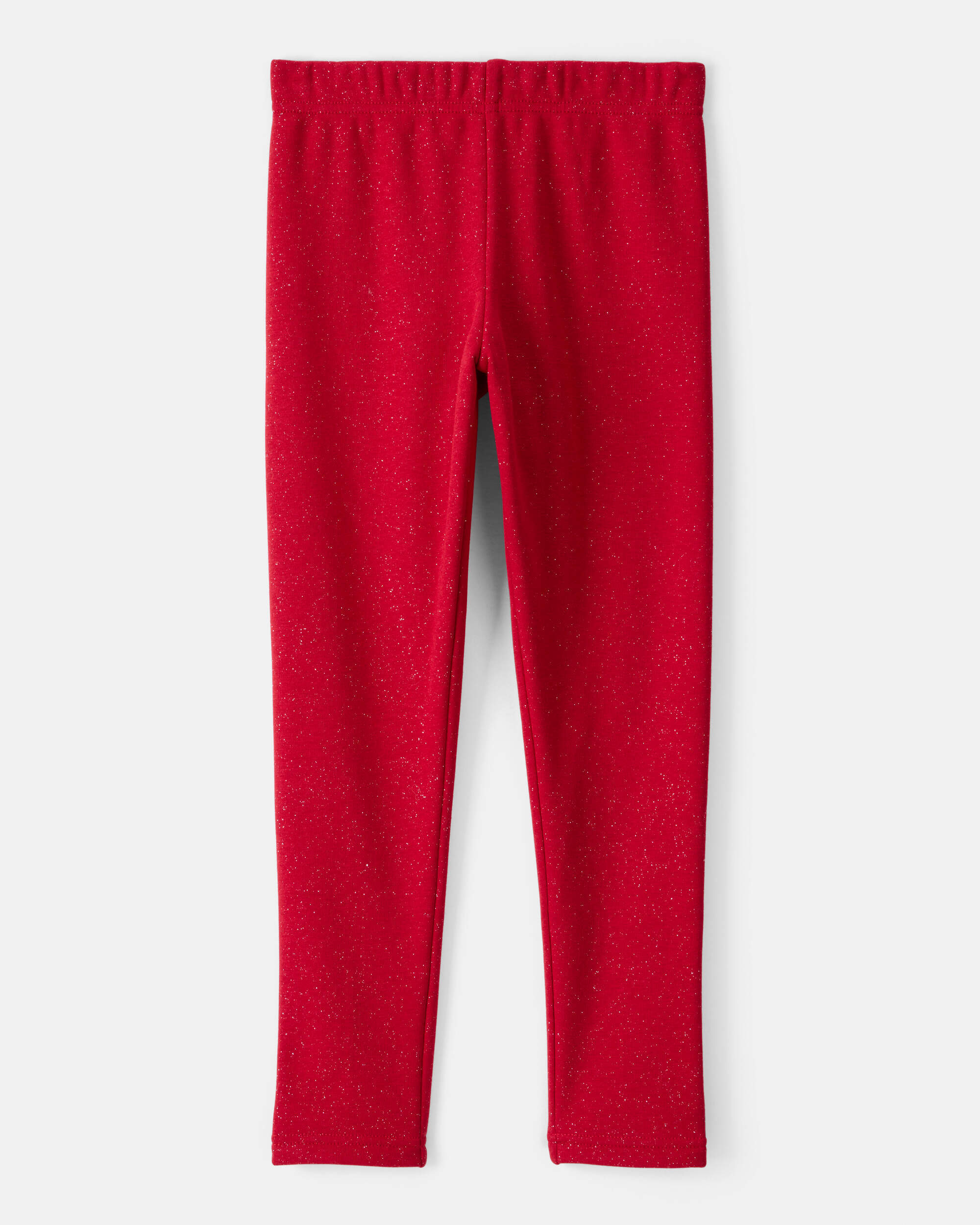 Girls Shimmer Cotton Pull-On Stretch Leggings - Red
