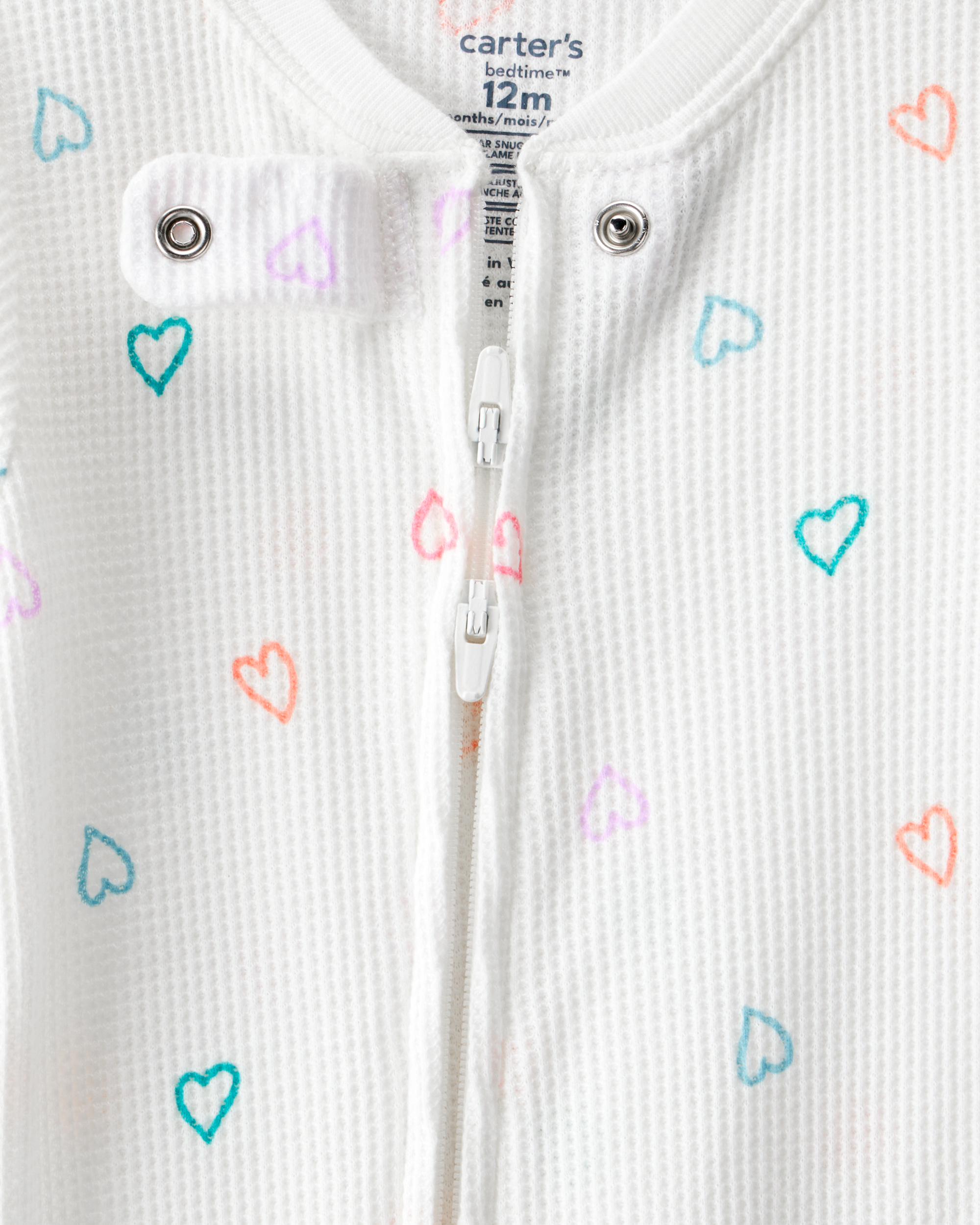 Baby Girl Heart Cotton Snug Fit 2-Way Zip Footie 1-Piece Pyjamas - White