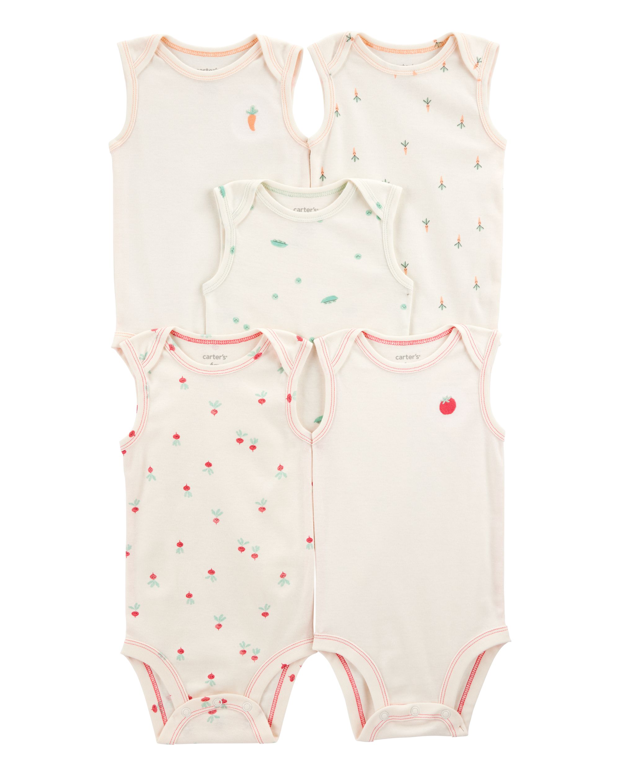 Baby 5-Pack Vegetables Sleeveless Bodysuits - Ivory