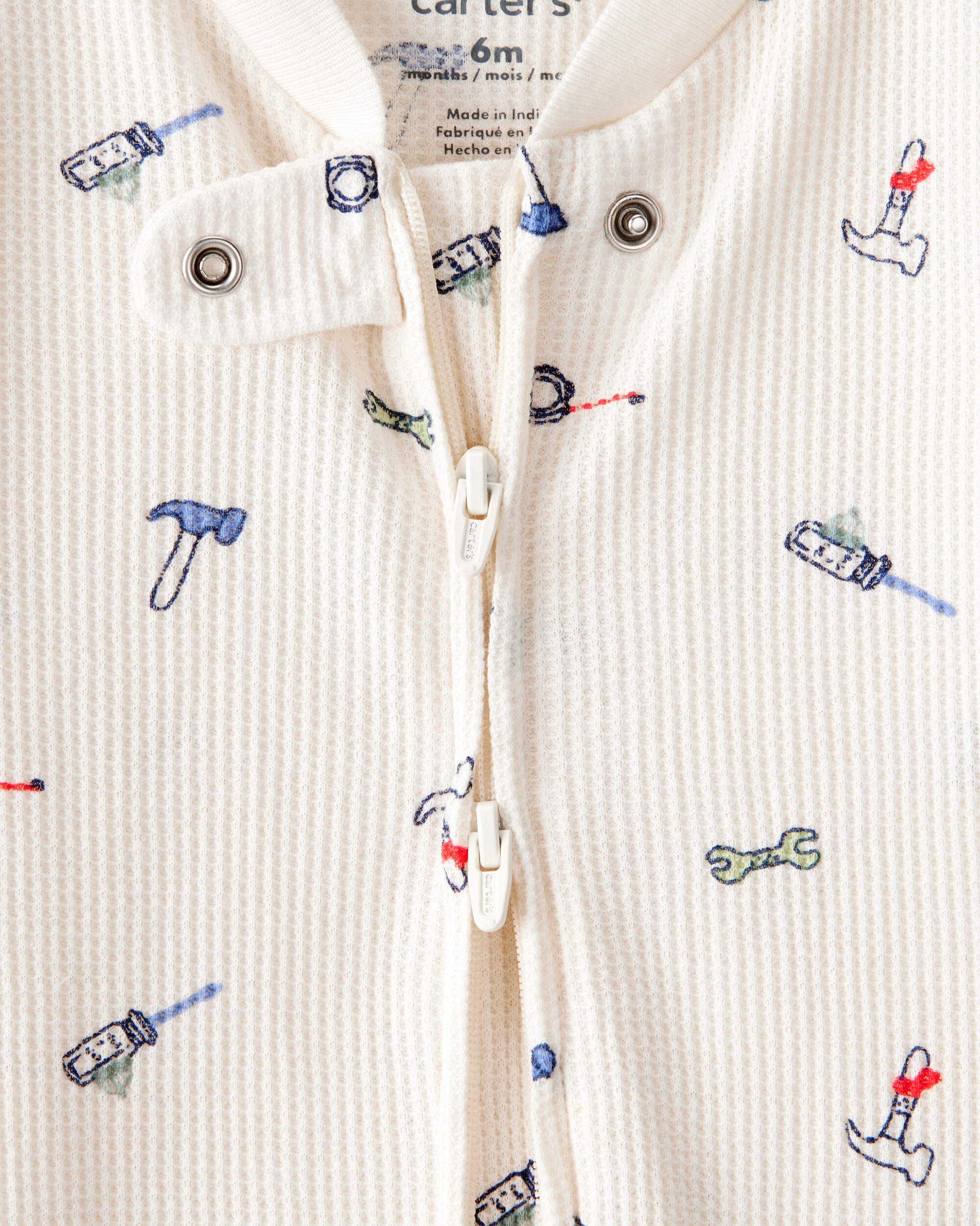 Baby Boy Construction Print Cotton Long-Sleeve Snug Fit Sleeper - White