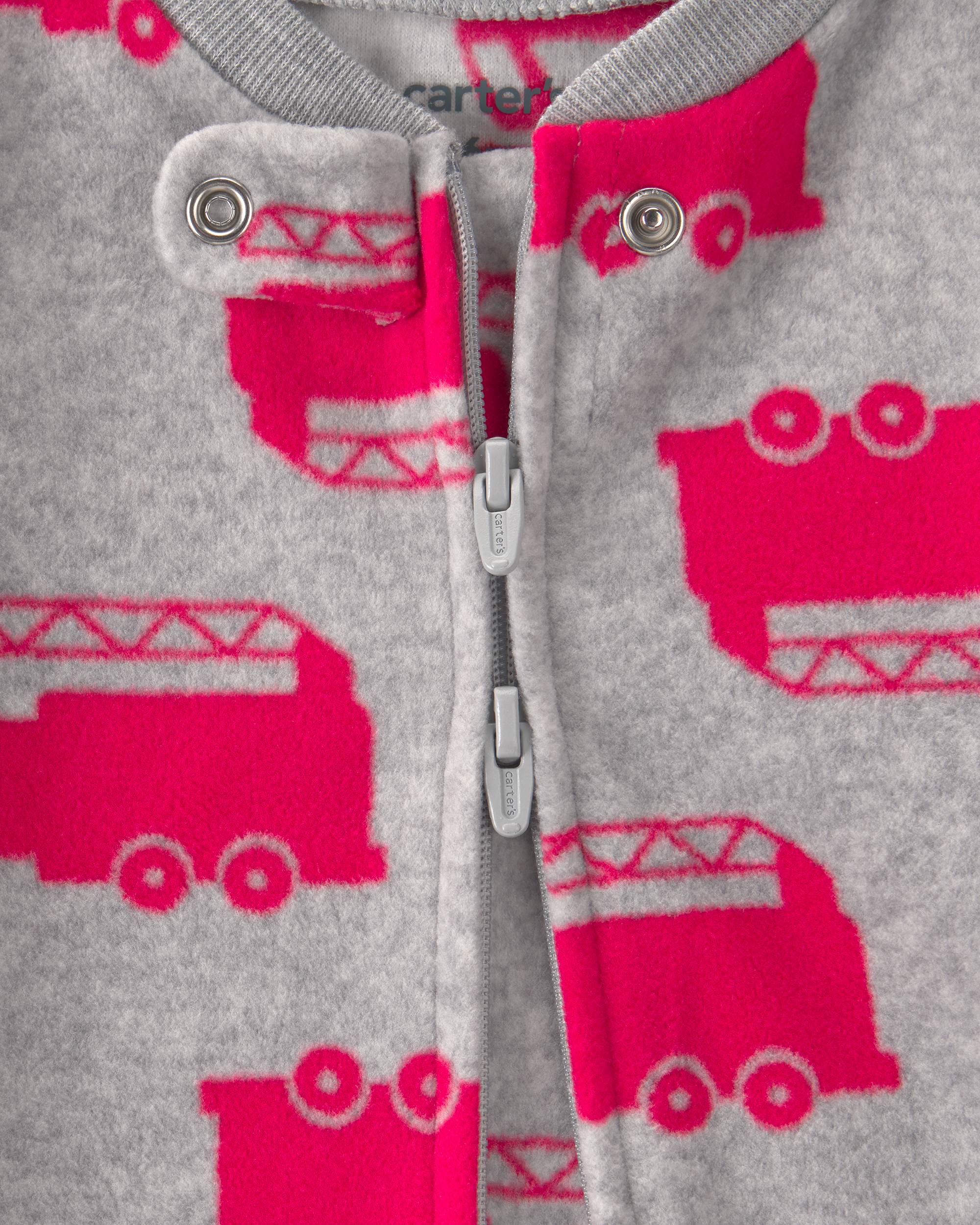 Baby Boy 2-Pack Firetruck Striped Fleece 2-Way Zip Sleepers - Blue/Red/Grey