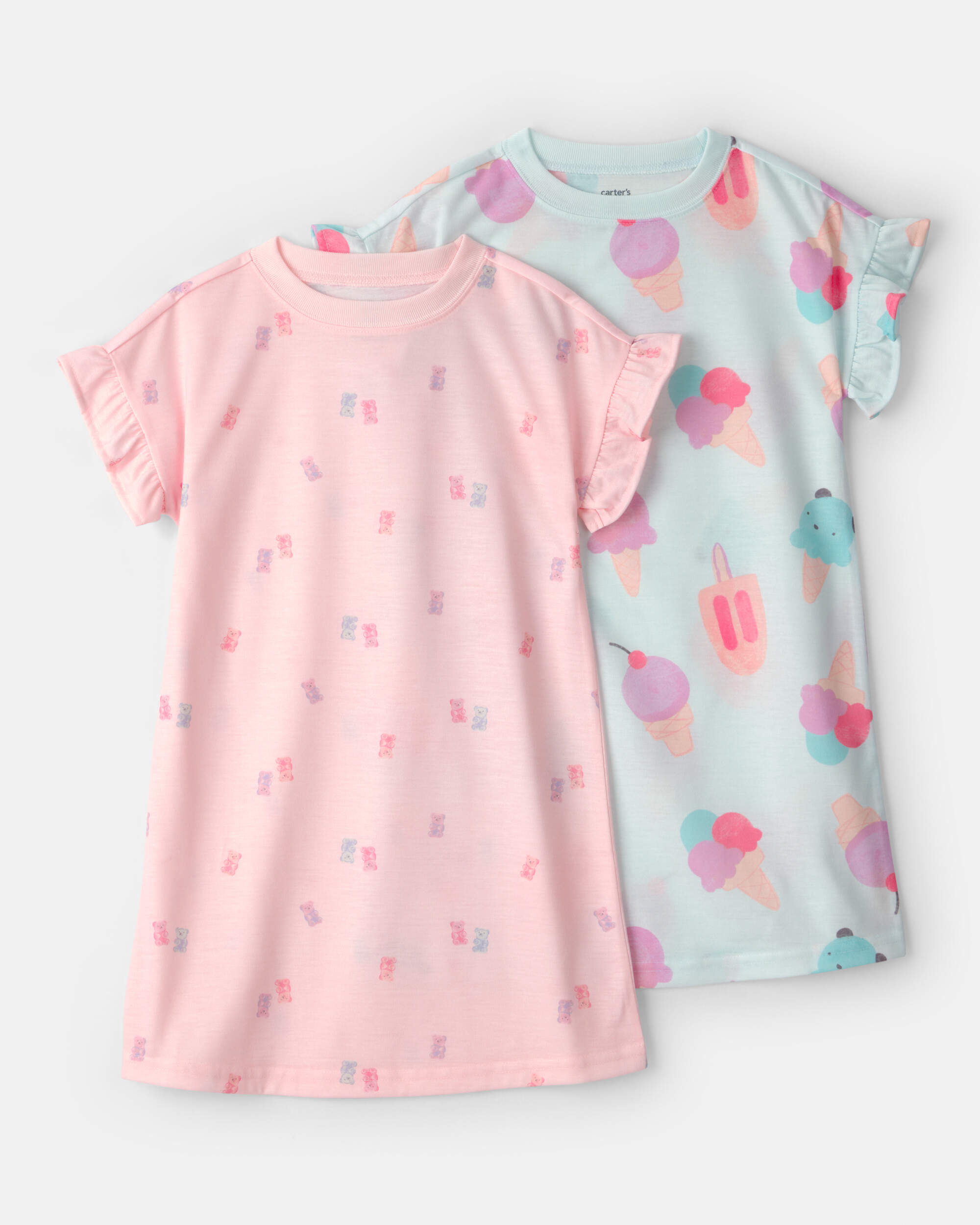 Girls 2-Pack Ice Cream Short-Sleeve Loose Fit Nightgown - Pink/Blue