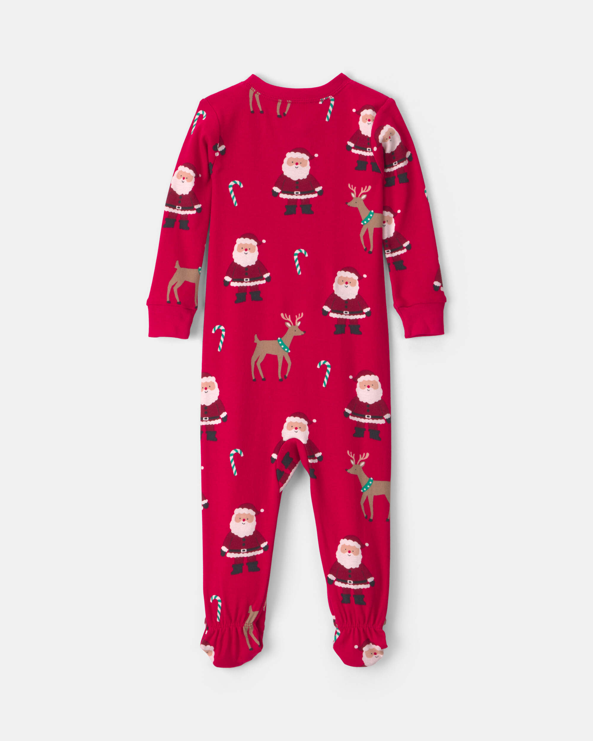 Baby 1-Piece Beige Santa Christmas 2-Way Zip 100% Cotton Snug Fit Footed Pyjama - Red