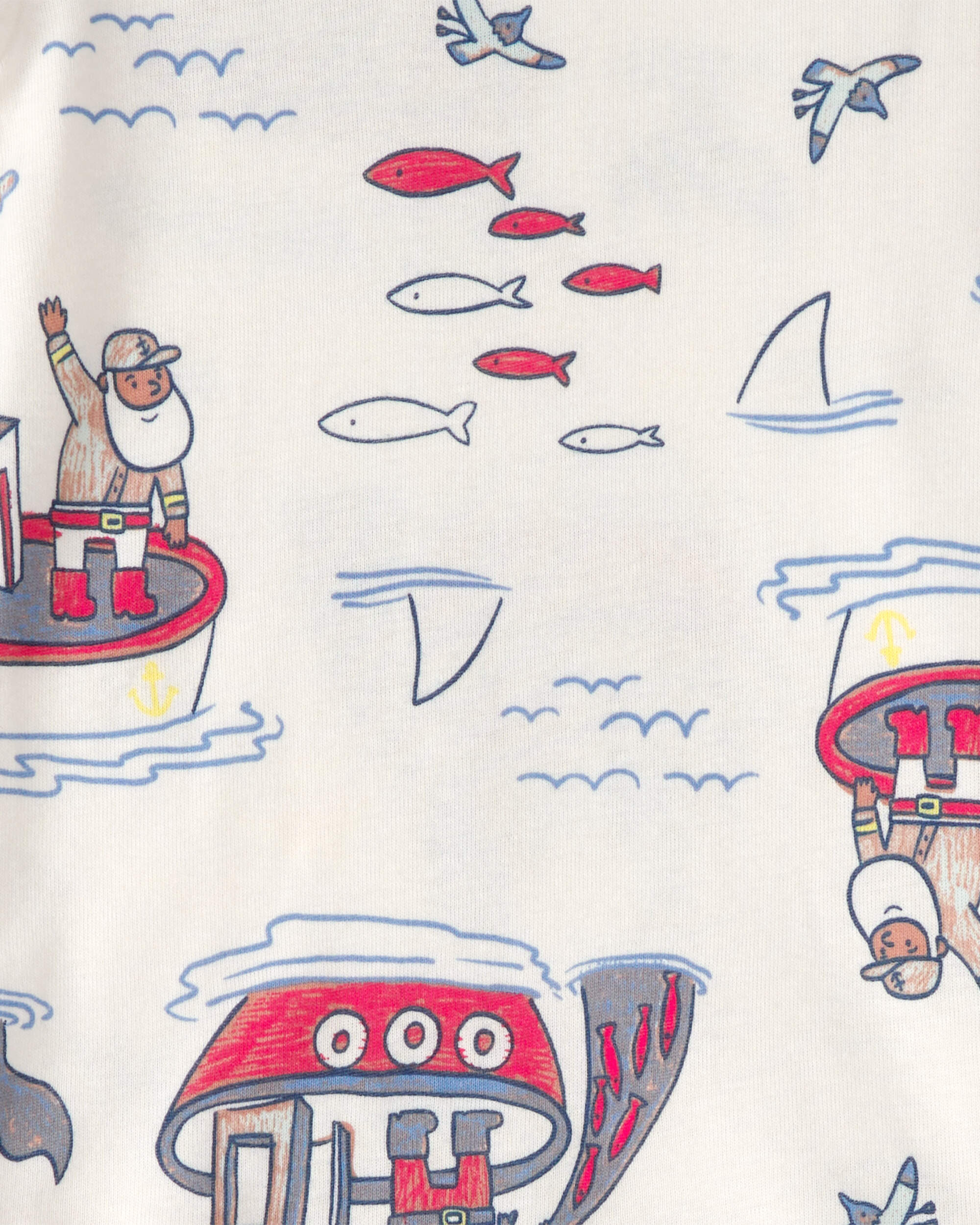 Toddler Boy Anchor 100% Cotton Snug Fit 4-Piece Pajama Set - Blue/Cream