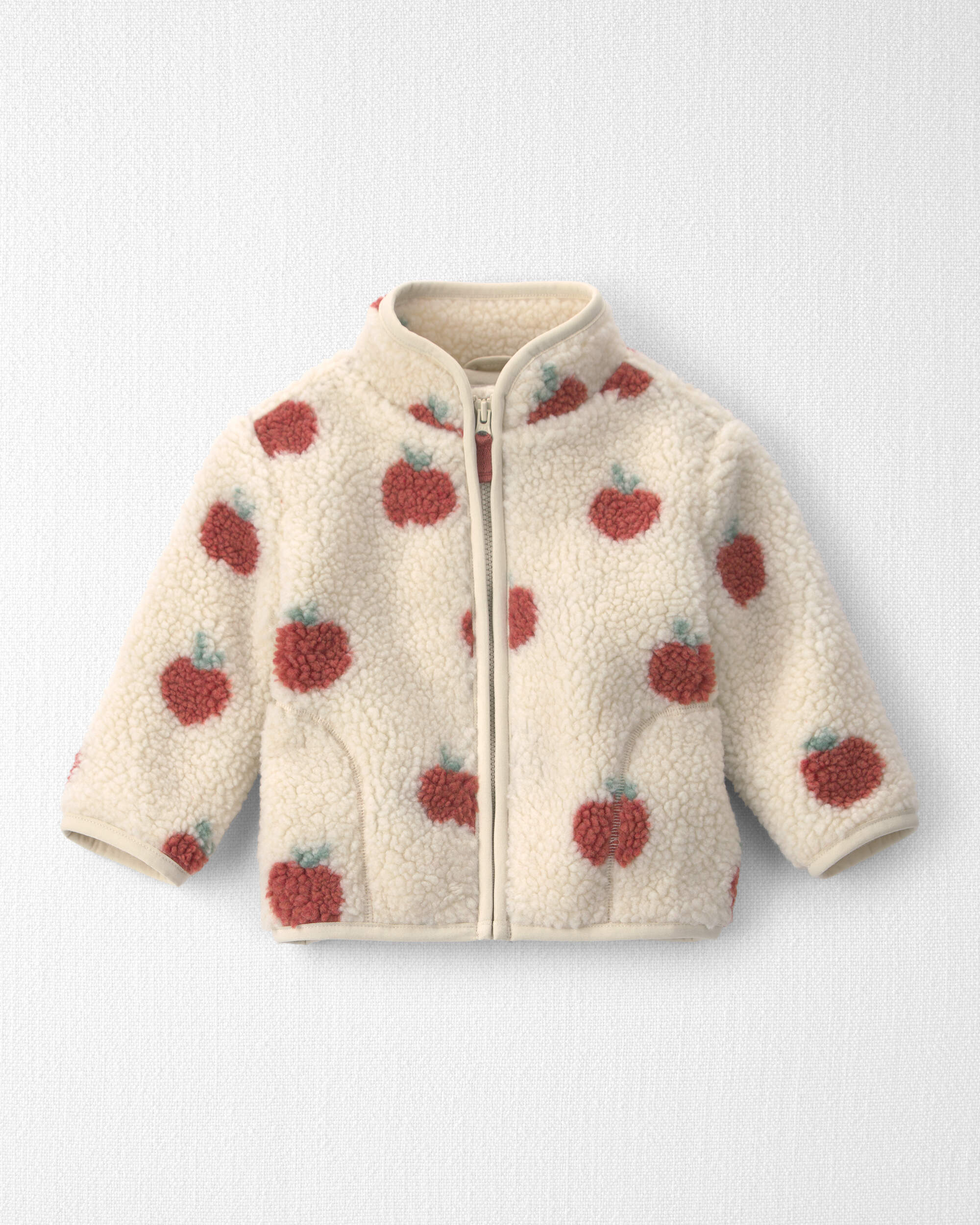 Baby Girl Recycled Teddy Fleece Jacket Apples