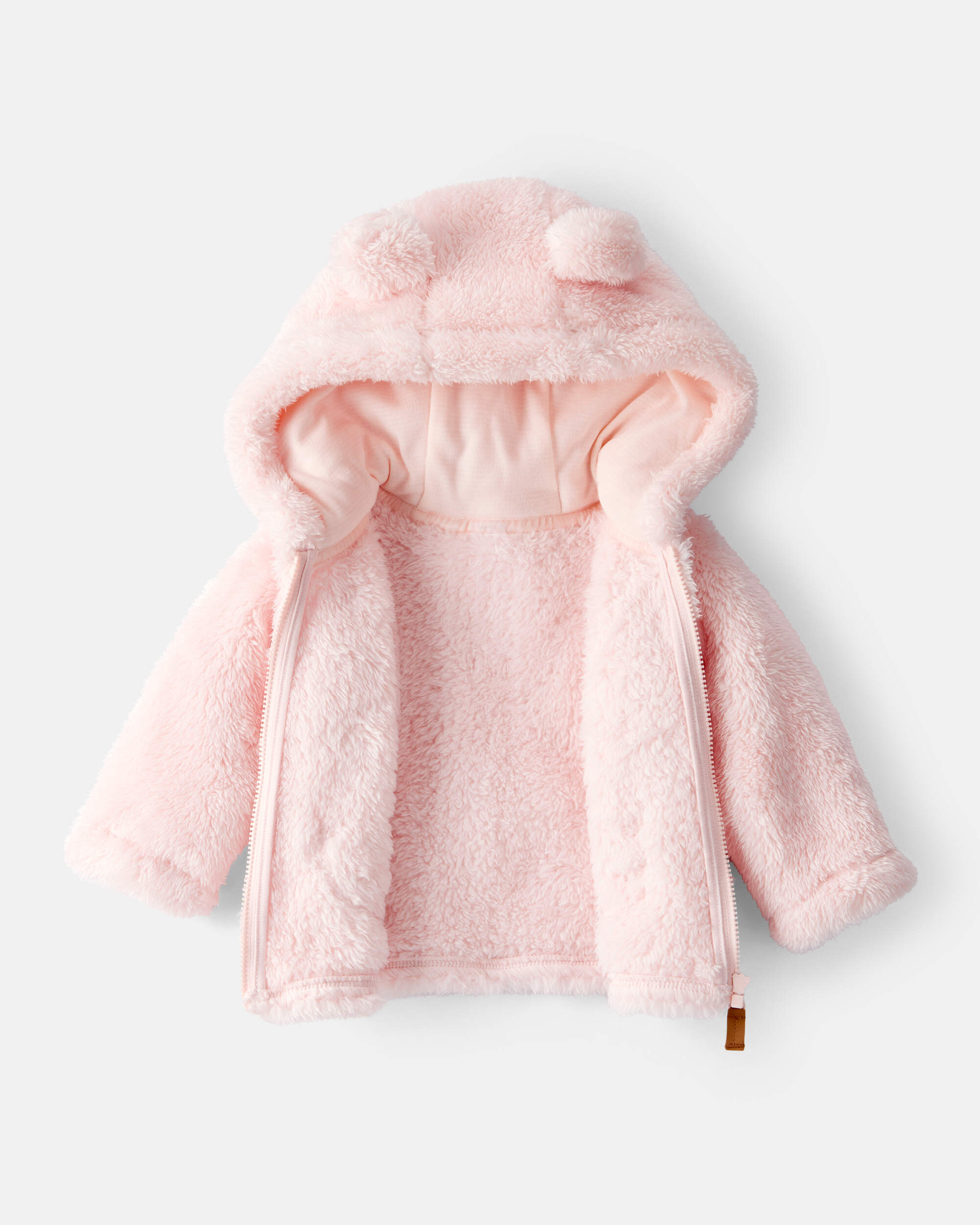 Baby Girl Sherpa Long-Sleeve Hooded Zip-Up Jacket - Pink