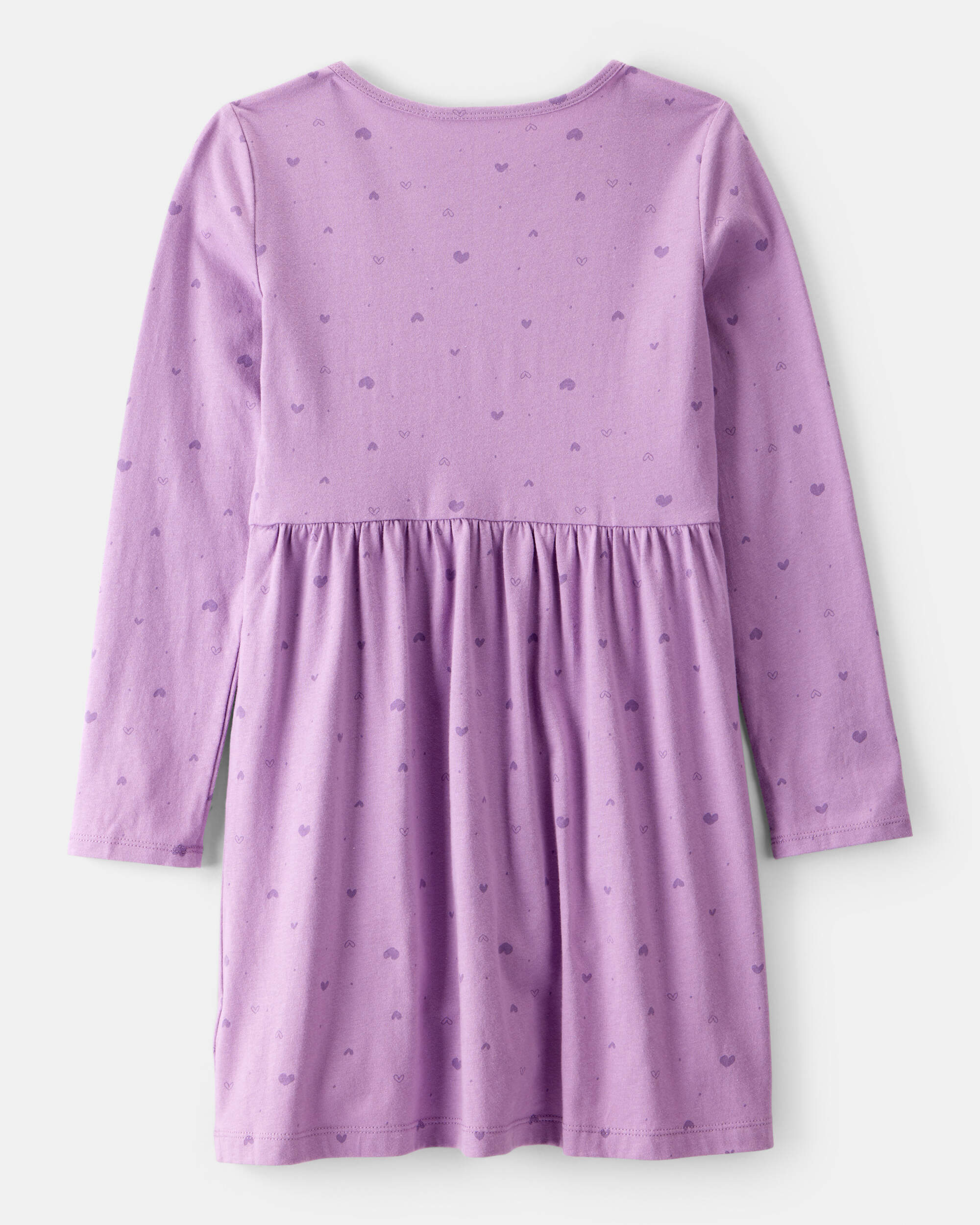 Girls Heart Print Long Sleeve Cotton Dress - Purple