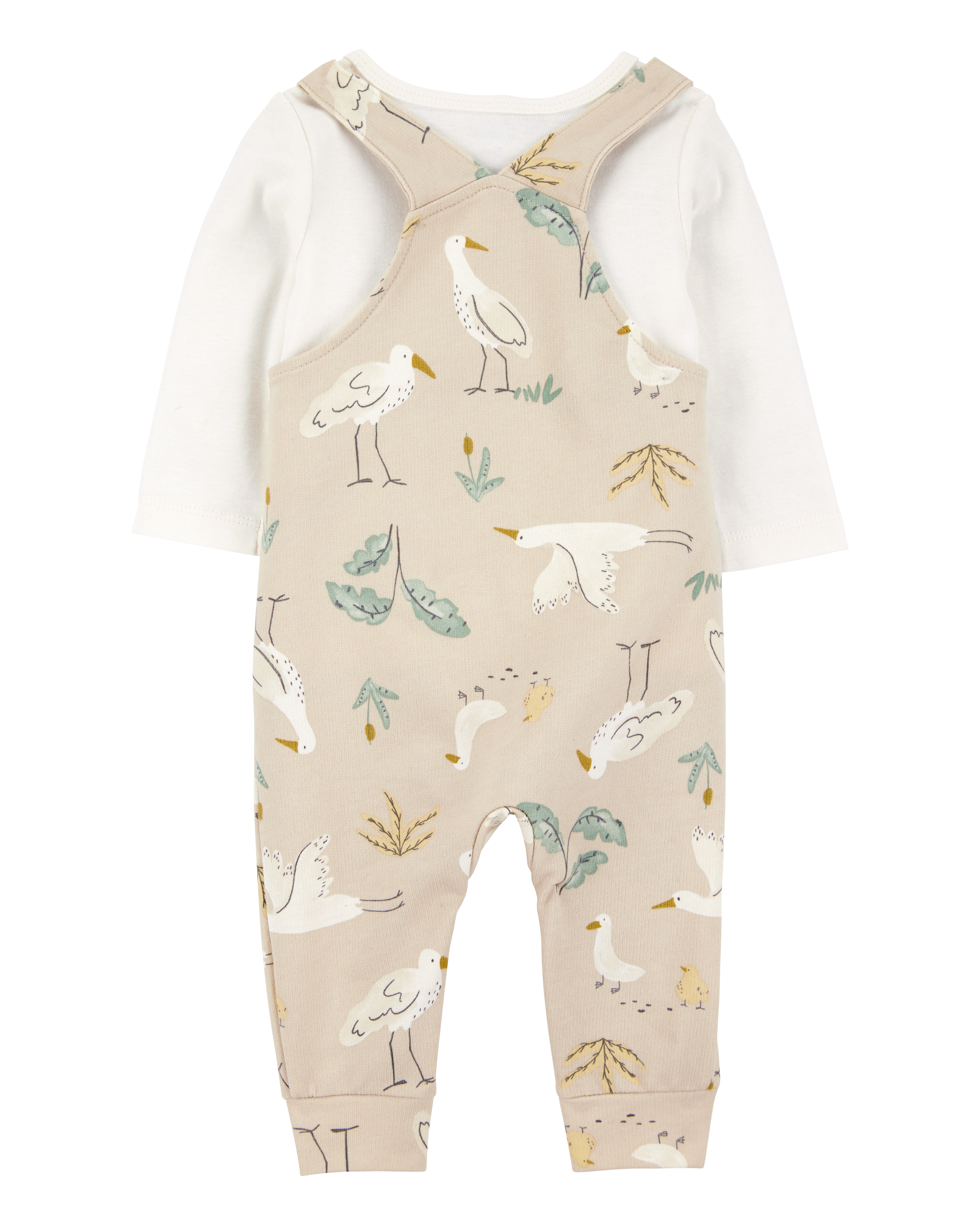 Baby 2-Piece Bird Print Long-Sleeve Tee & Overall Set