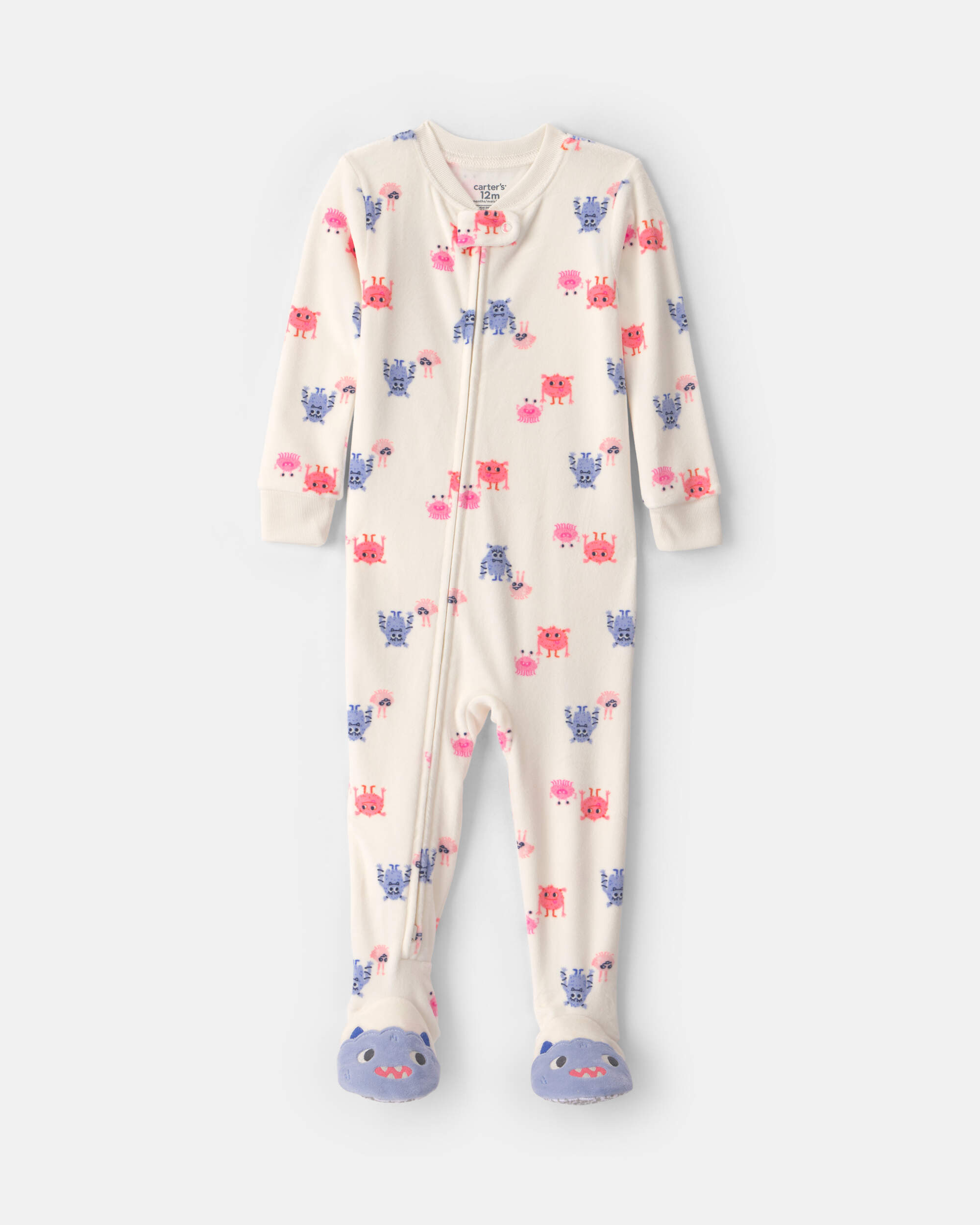 Baby Girl 1-Piece Monster 2-Way Zip DreamPlush Snug Fit Footed Pyjama - Cream