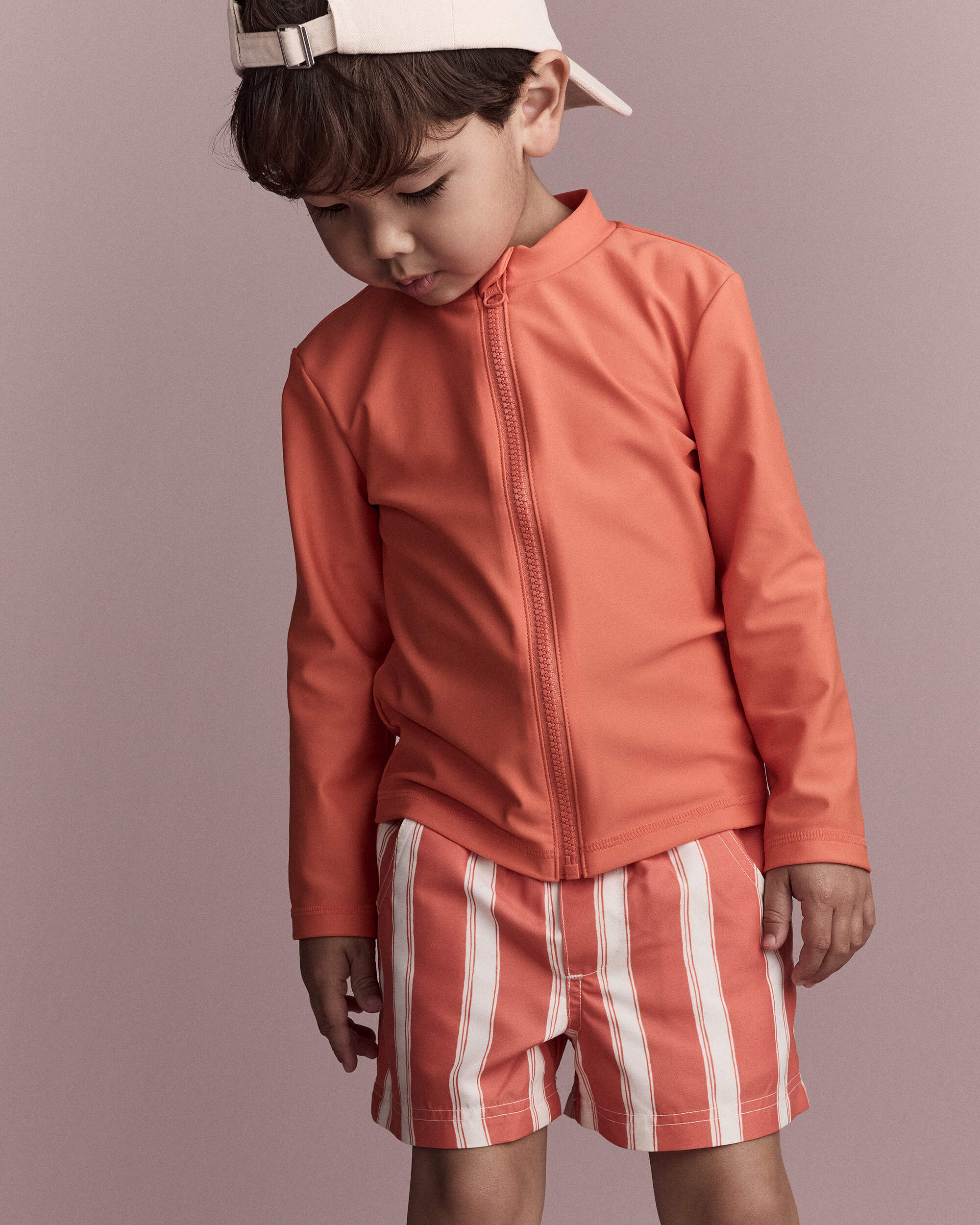 Toddler Boy Striped Swim Trunks - Orange