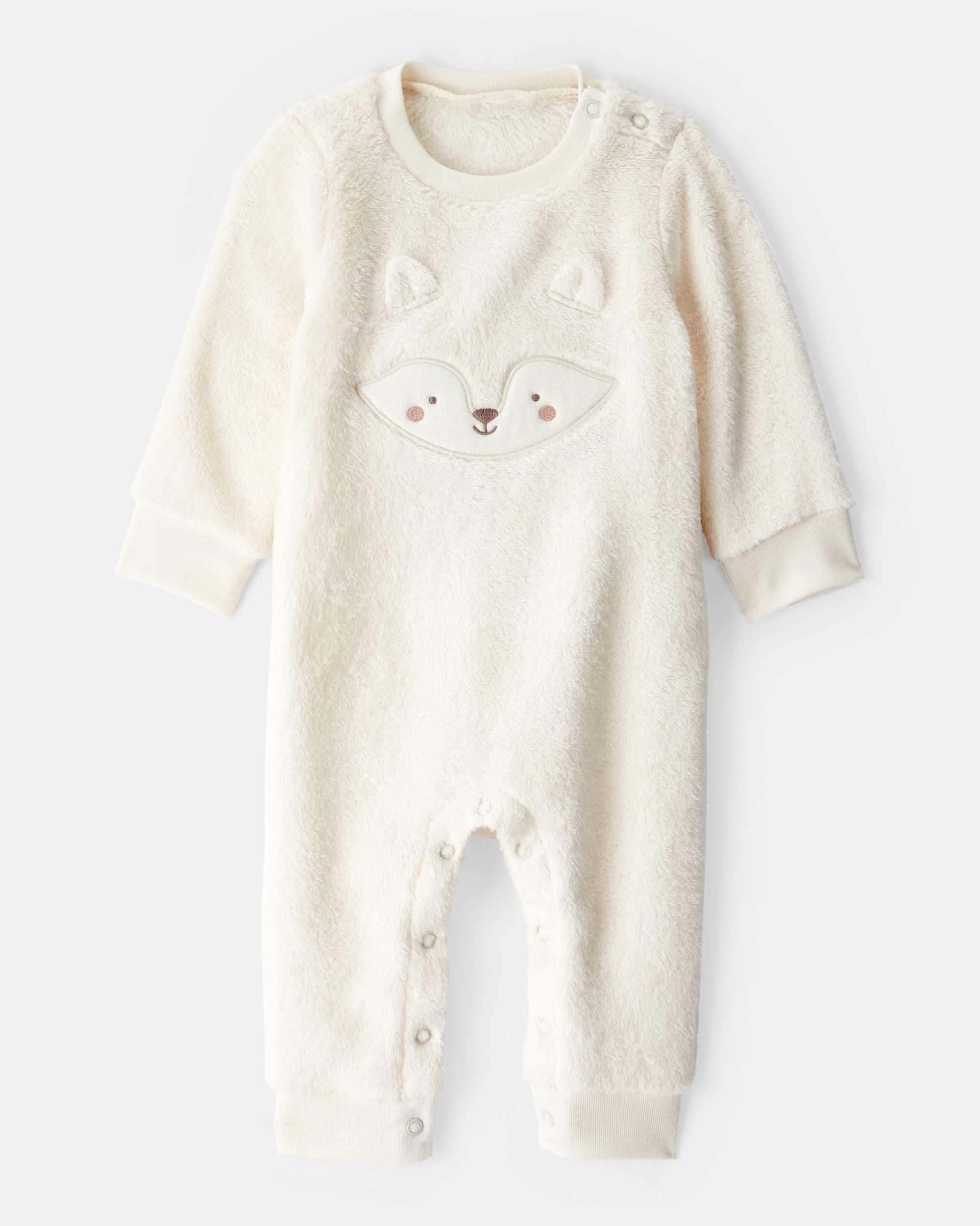 Baby Girl Fox Velour Long-Sleeve Snug Fit Jumpsuit - White