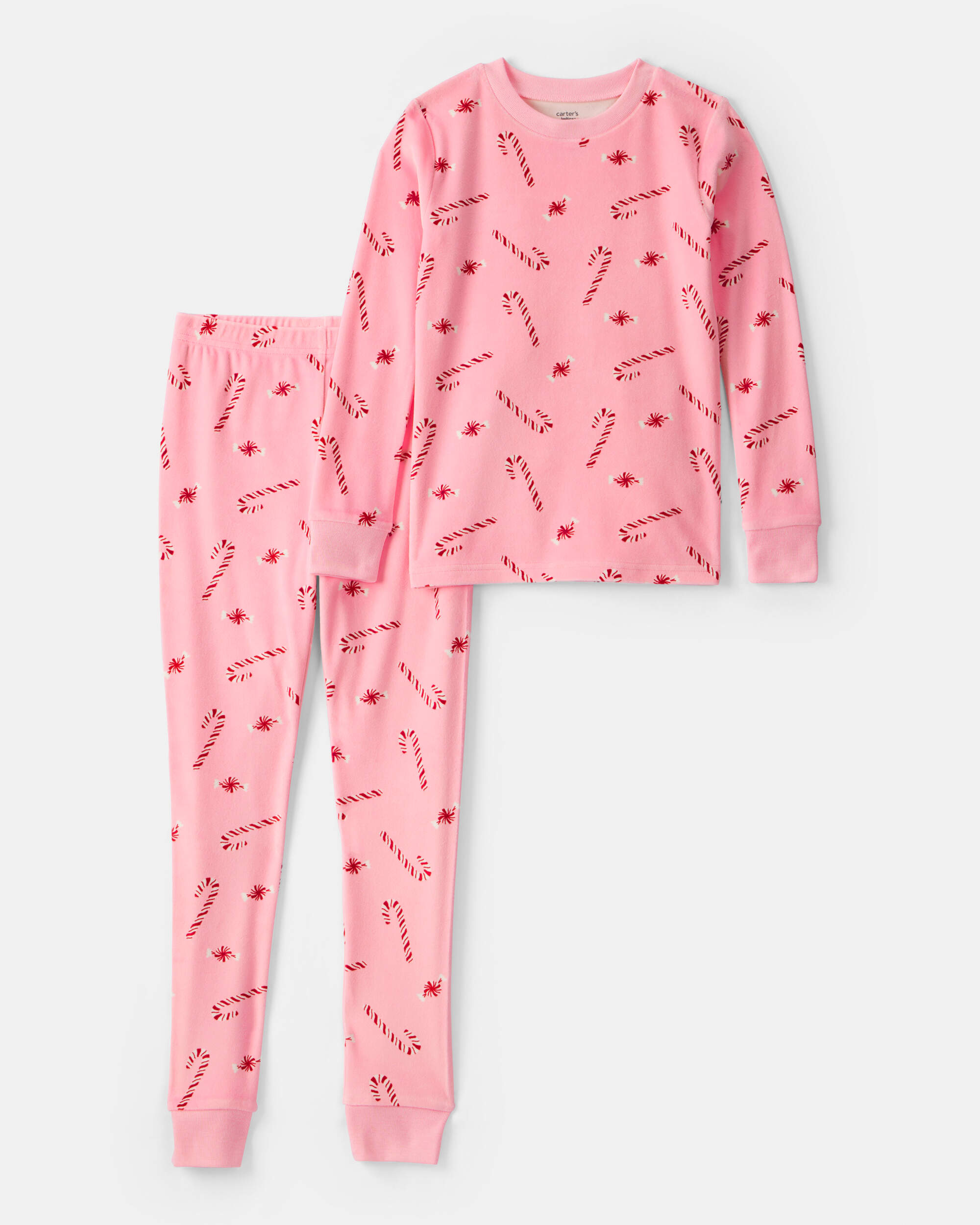 Girls Pink Peppermints DreamPlush Long-Sleeve Snug Fit 2-Piece Pajamas