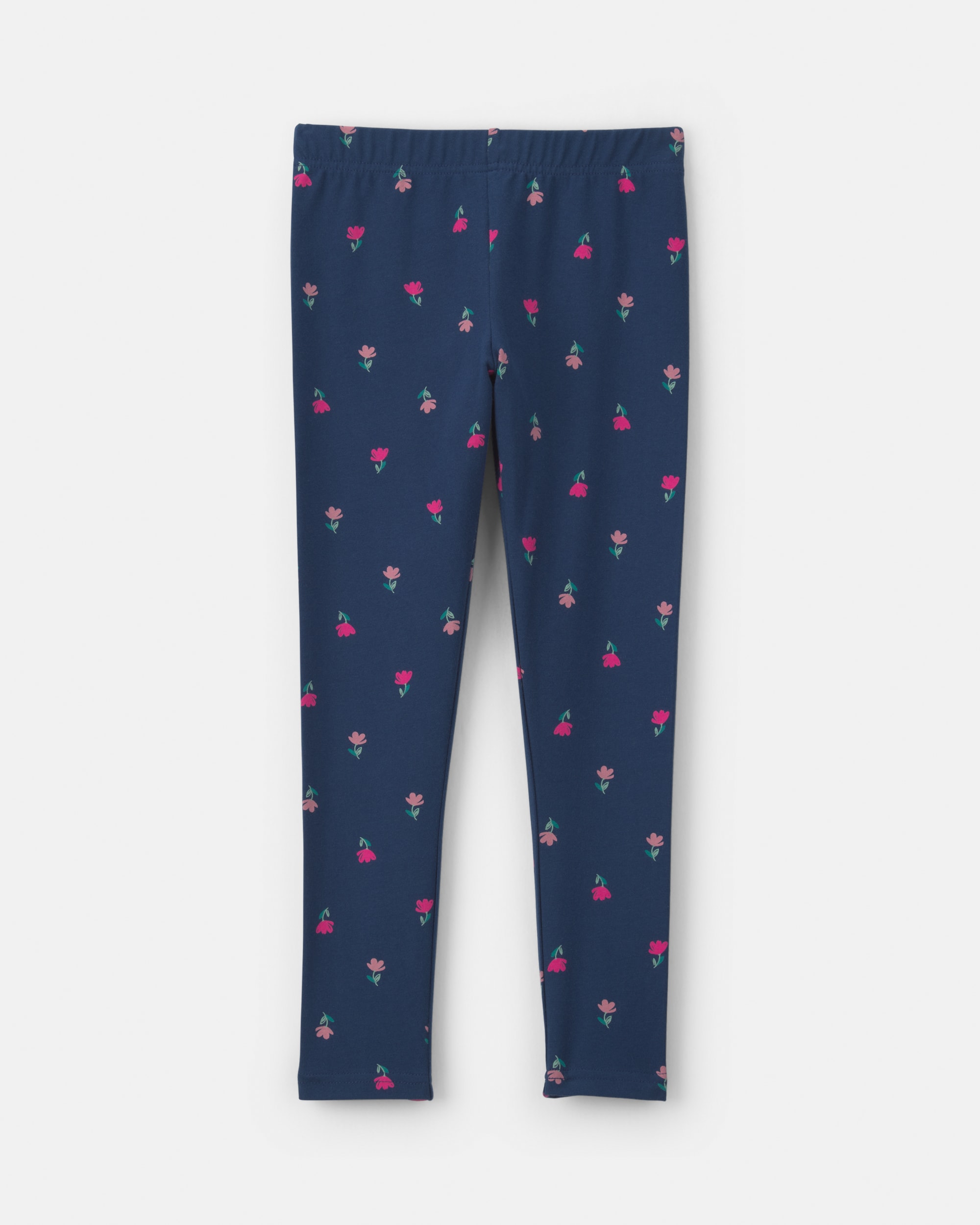 Girls Floral Pull-On Stretch Leggings - Navy Blue