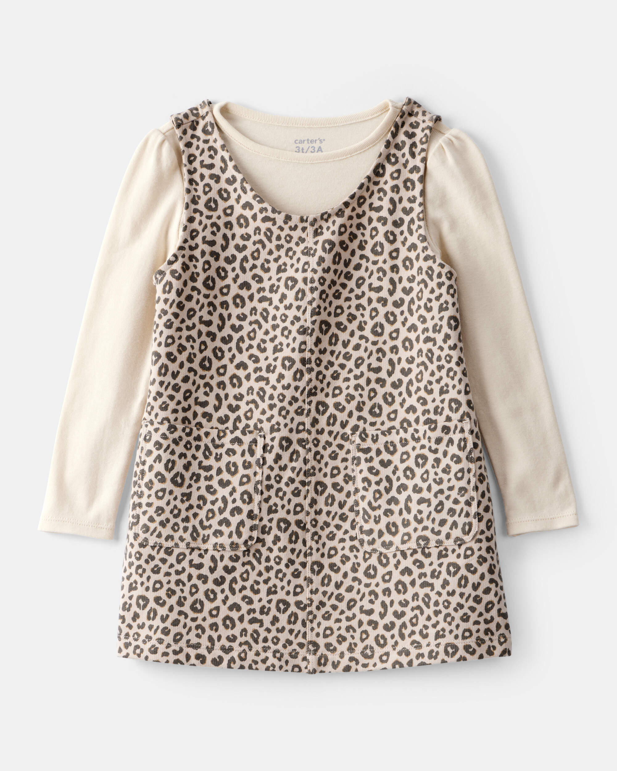 Toddler Girl 2-Piece Leopard Print Cotton Long-Sleeve Dress Set - Brown