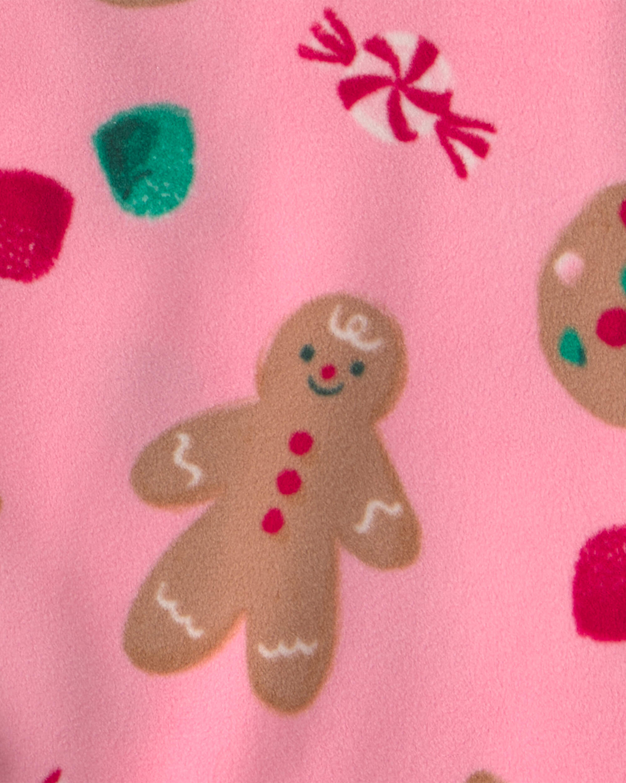 Girls 2-Pack Christmas Gingerbread Fleece Loose Fit Night Gown & Doll - Pink