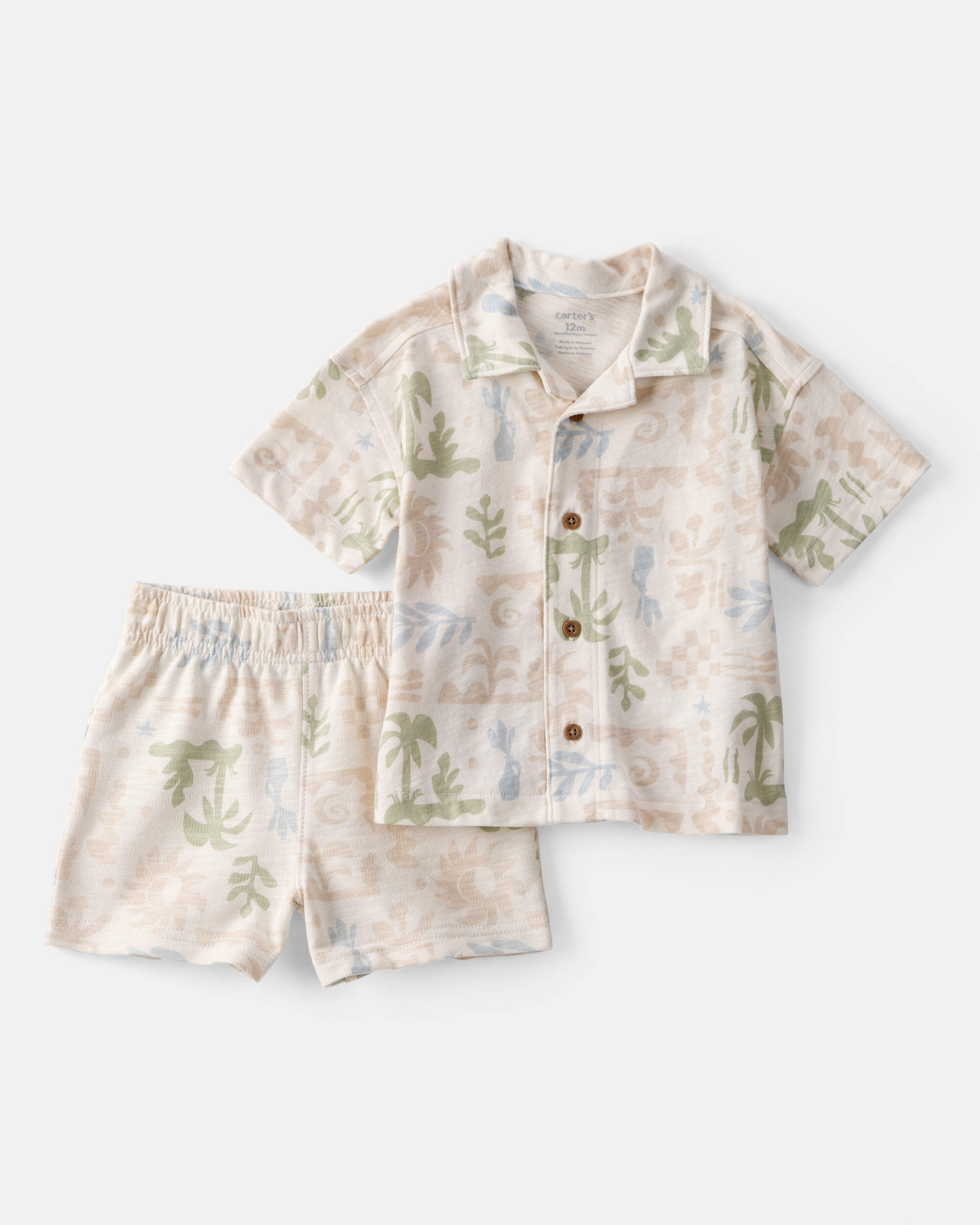 Baby Boy 2-Piece Palm Tree Tropical Top & Short Set - Cream