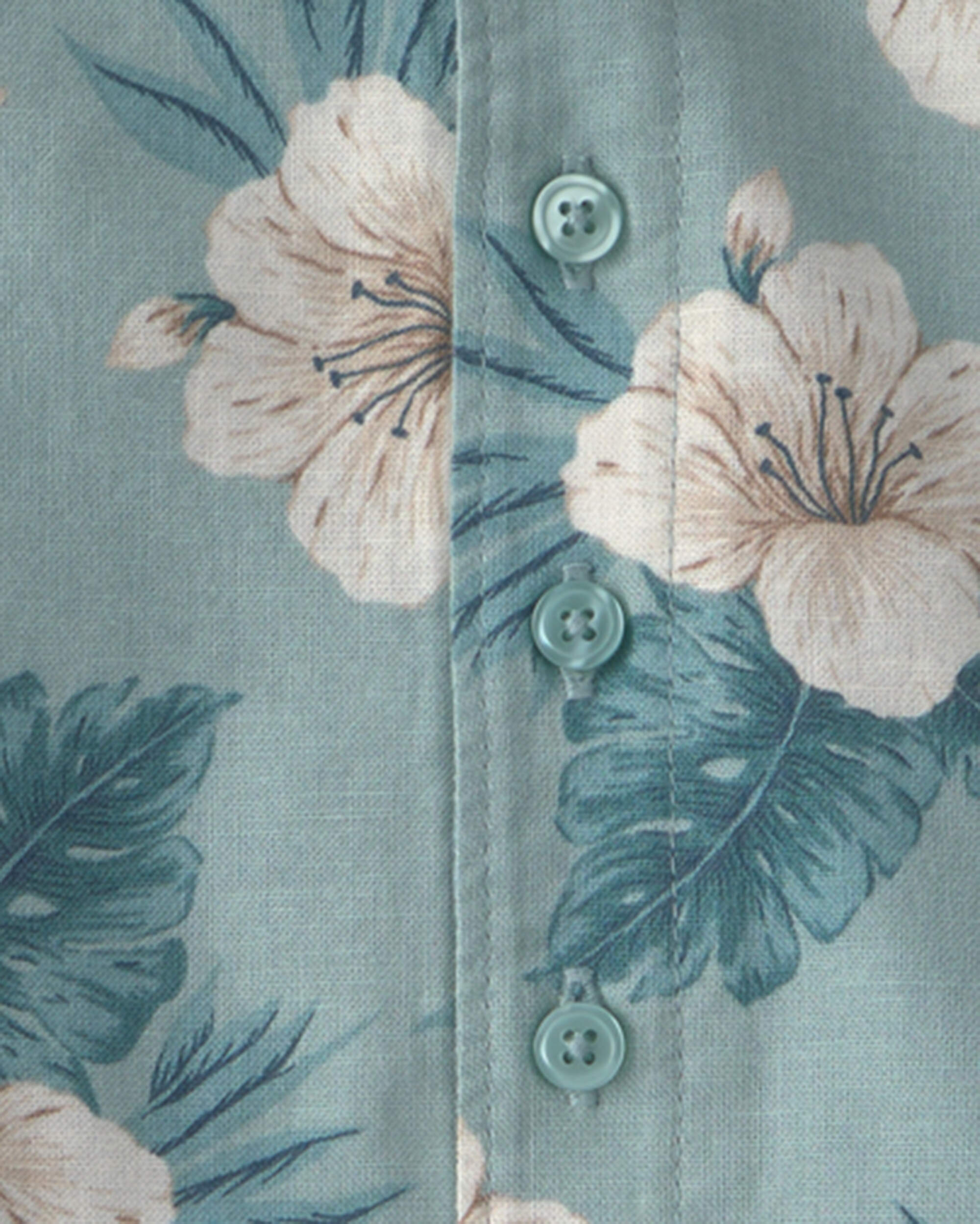 Baby Boy 2-Piece Linen Top & Short Set Made with Organic Cotton Blue Hibiscus